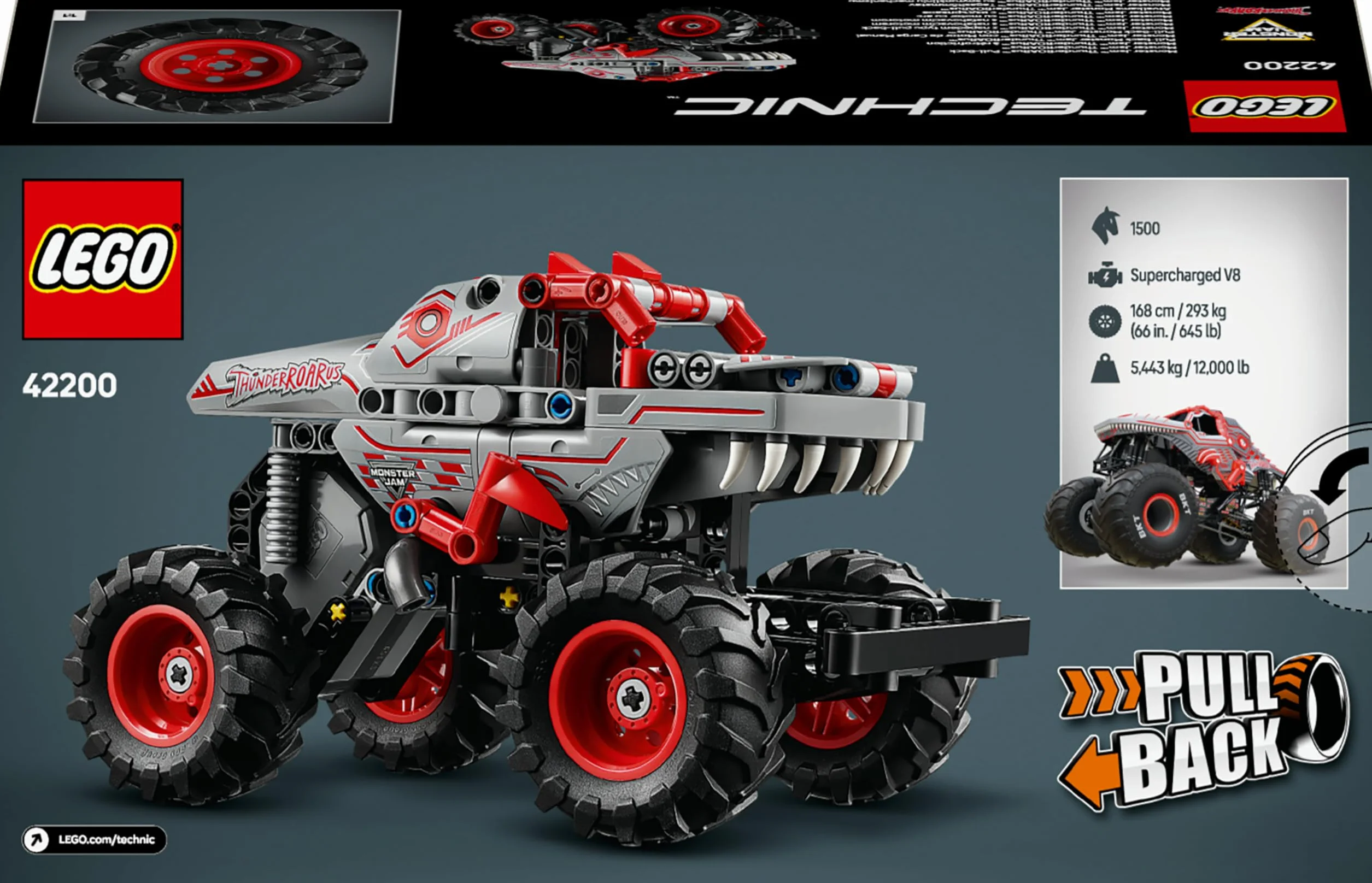 LEGO Technic Monster Jam ThunderROARus à rétrofriction 42200 Maquette de Camion Dinosaure pour Enfant dès 7 Ans