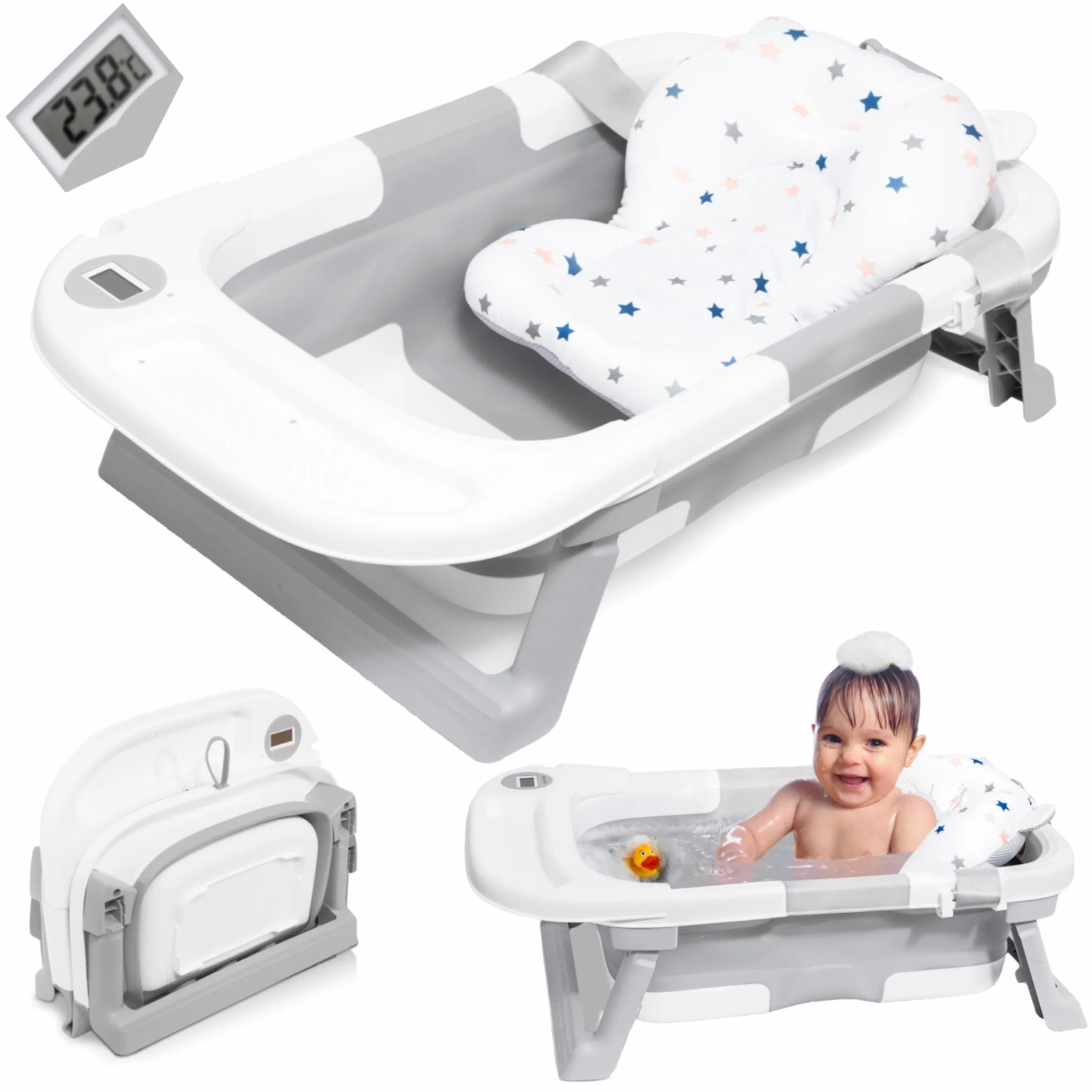 JOLLY MINO Baignoire Pliable Bébé avec Thermometre Digital et Coussin de Bain