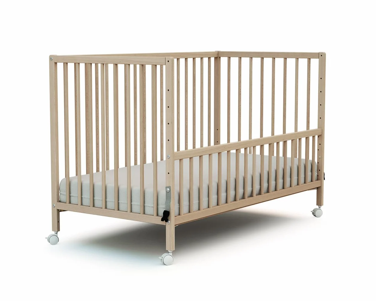 Lit bébé cododo en Bois Massif 60x120cm LIO | Réglable en Hauteur | Sommier à Lattes Beige
