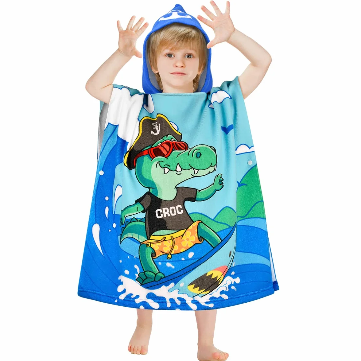 Serviette de Bain Enfant Poncho Crocodile Cape de Bain Fille Garcon Super Absorbant Séchage Rapide Poncho à Capuche Surf Sortie de Bain Bébé 2-6 Ans