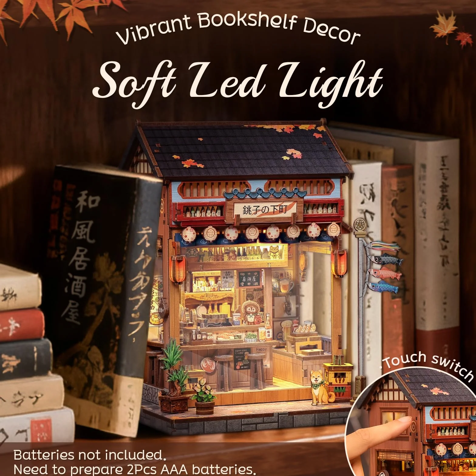 Cutefun Book Nook Kit - Kit de Mini-Maisons de poupées Japonais avec Éclairage LED - Maison de Livres en Miniature à Assembler