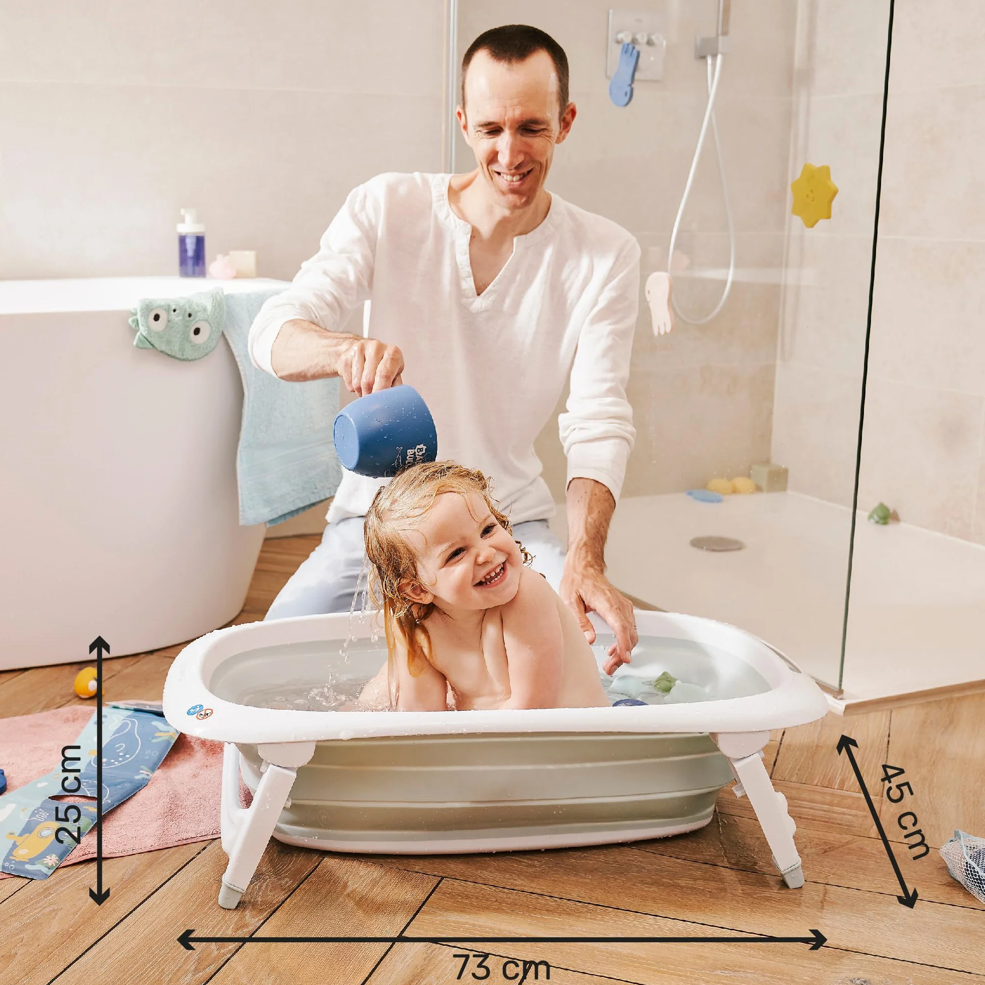 Badabulle Baignoire Bébé Pliable 35L Pieds Antidérapants Bouchon Vidange Témoin Température Poignée Transport Séchage
