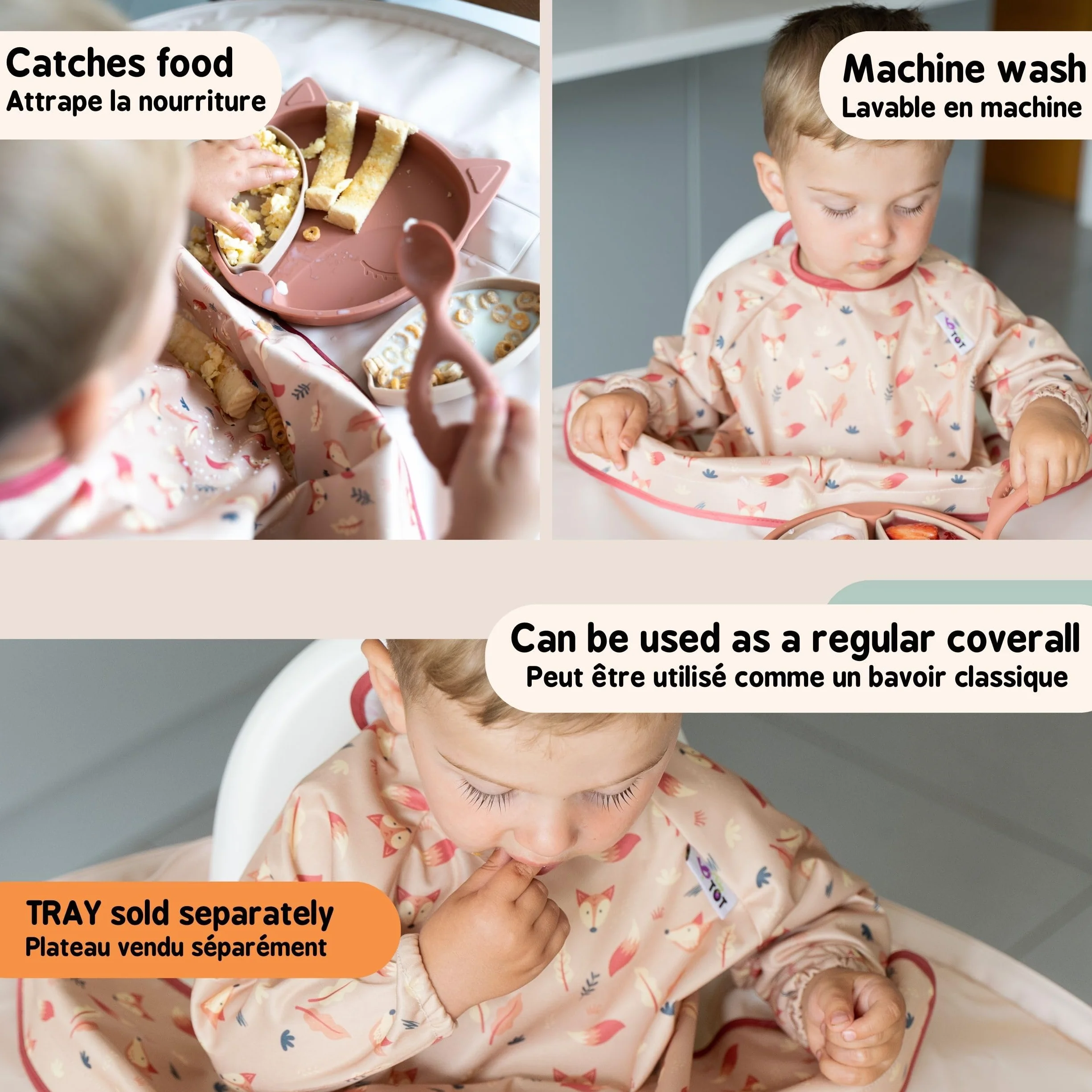 Tidy Tot Bavoir Manches Longues Bébé DME Protection Anti-Salissures Dès 4 Mois
