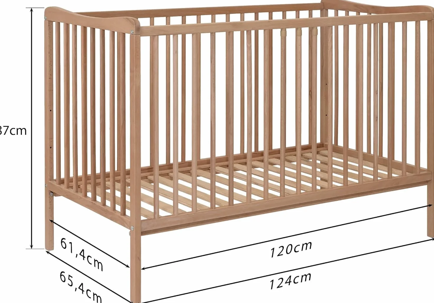 Lit bébé Sasha 120x60 cm Bois de hêtre Transformable lit Junior barrière sécurité 3 positions