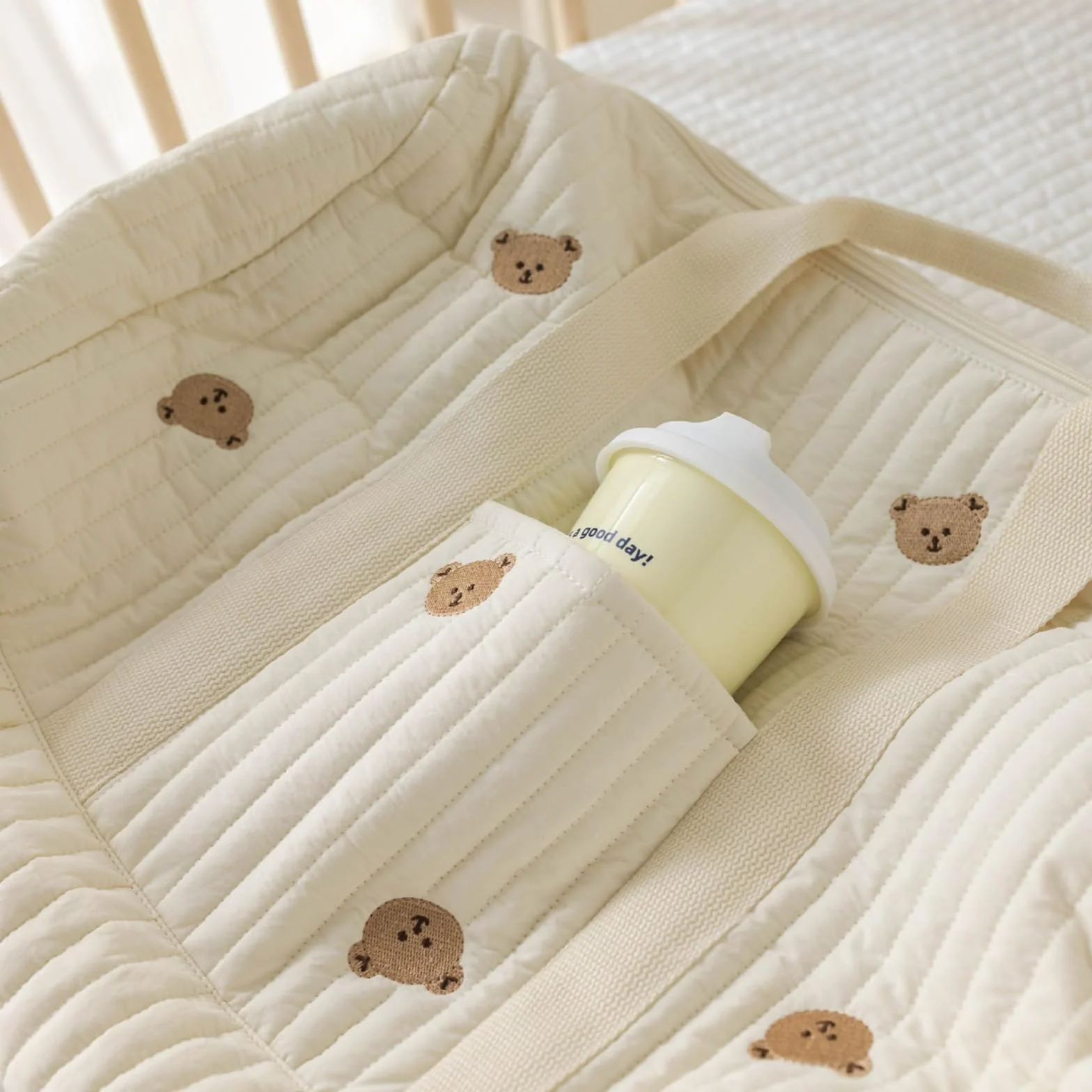 Mommy Bag Sac à Langer Matelassé Grande, Coton Brodé pour Bébé Voyage