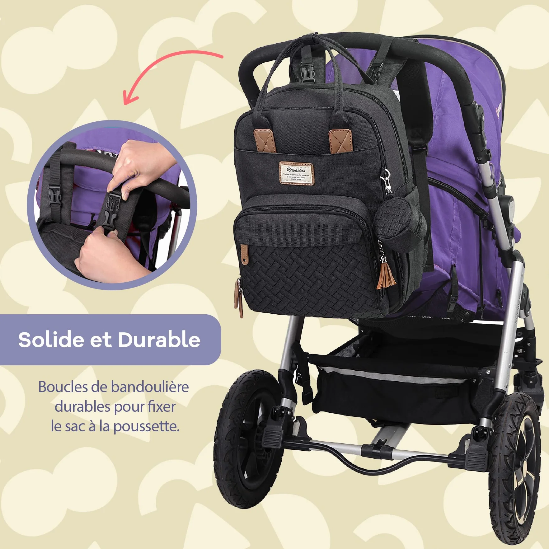RUVALINO Sac à Dos à Langer avec Matelas à Langer Portable, Porte-Sucette et Sangles de Poussette