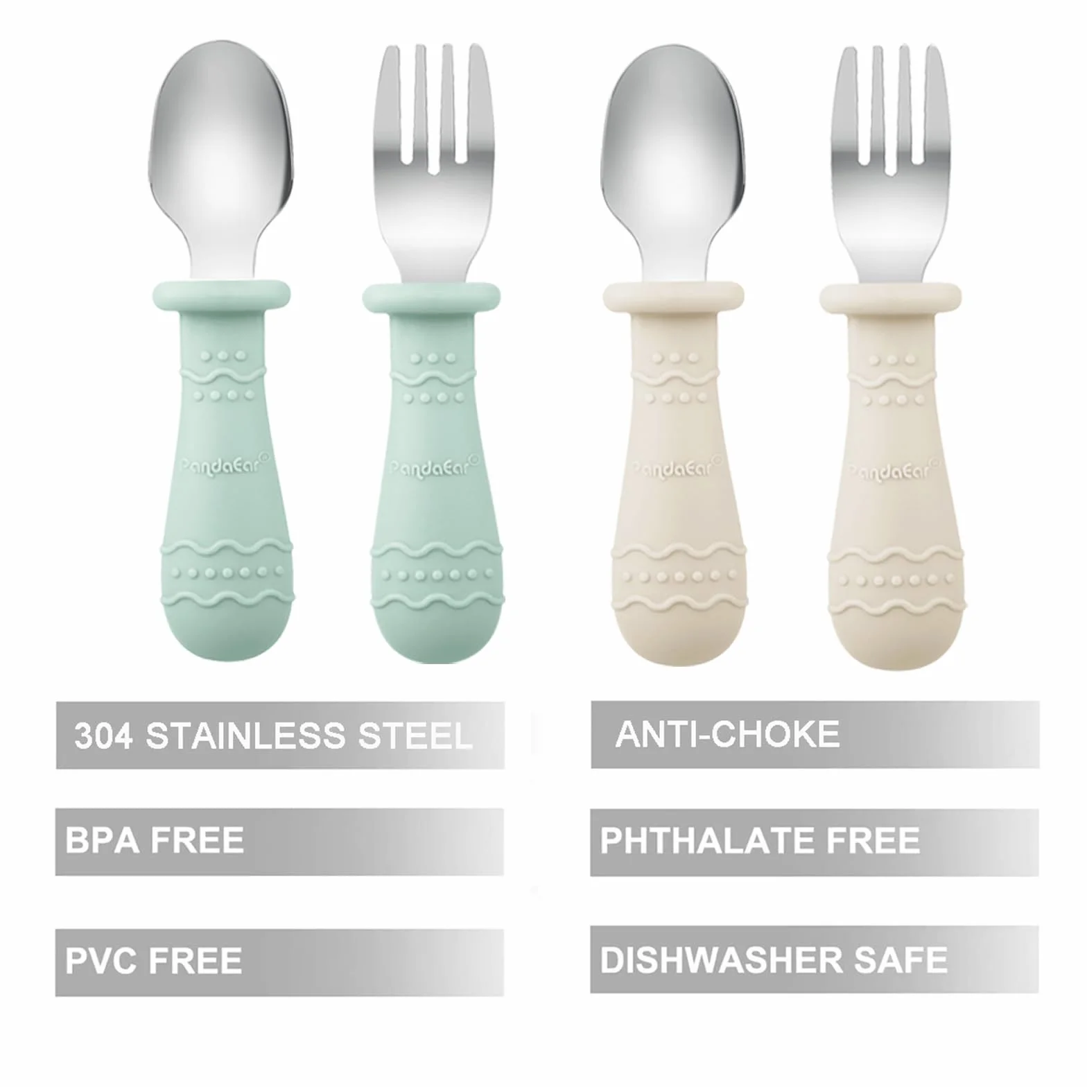 PandaEar Set de Vaisselle pour Bébé - 2 Assiettes Divisées en Silicone avec Ventouse, 2 Cuillères et Fourchettes