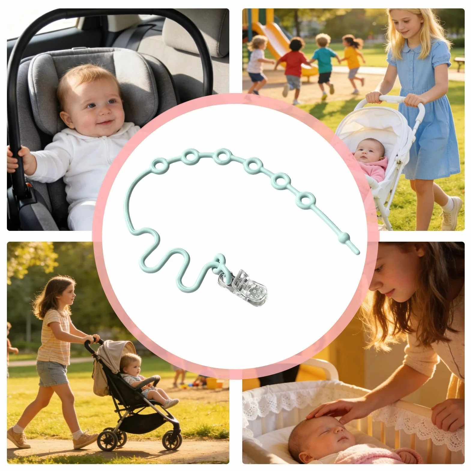 Ceinture de Sécurité Jouets Silicone 3 Pièces Harnais Tétine Réglable 20-40 cm Siège Voiture Voyage