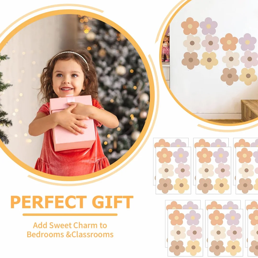 Autocollants Muraux Fleurs 72 Pièces Décoration Chambre Fille Bébé Facile à Poser