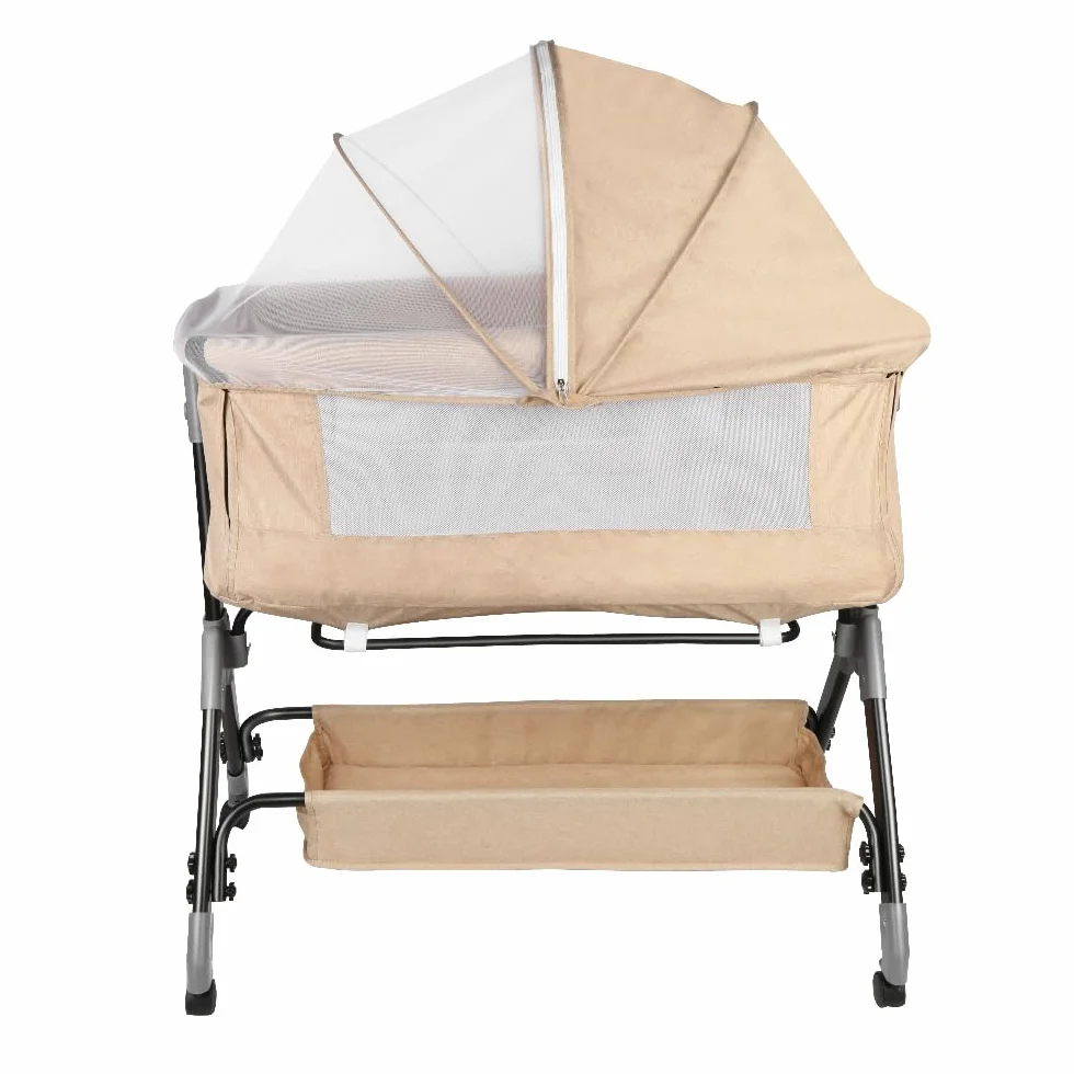 HUOLE Lit Cododo Bebe 4 Niveaux Couffin Dormir Securite Portable Plier Nouveau-ne 104x52x100-110 cm Blanc casse