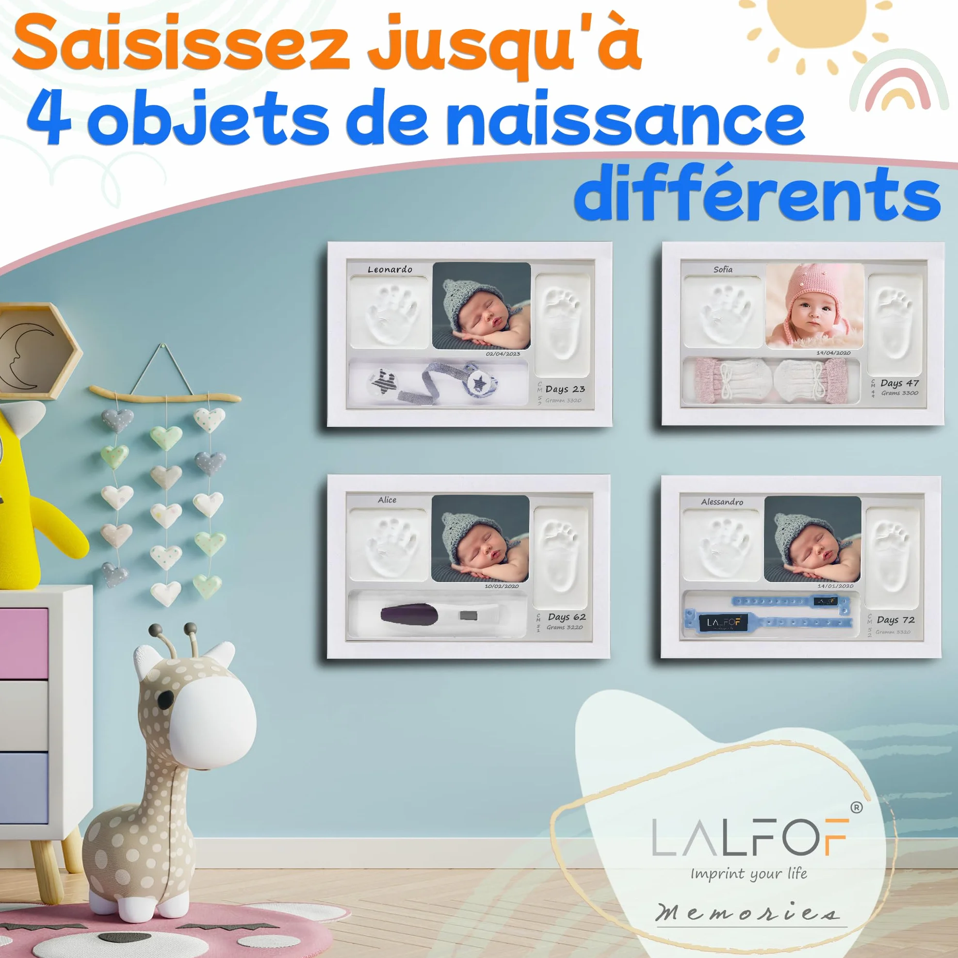 Cadre Empreinte Main Pied Bebe Personnalisable Avec NOM Kit Cadeau Naissance Garcon