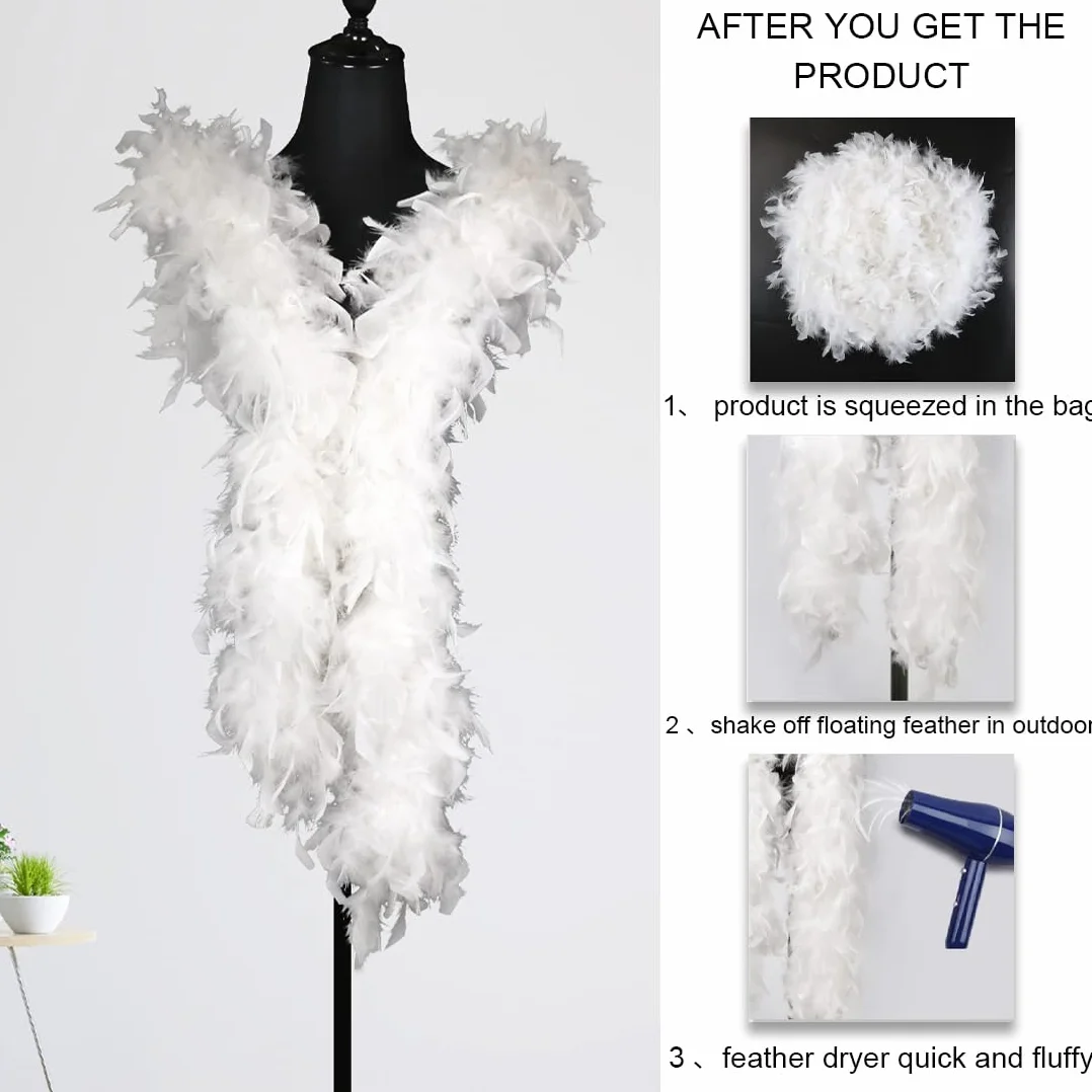 Écharpe en plumes de 2 m pour enfants, accessoire de costume de bal, mariage, Noël, Halloween, carnaval (blanc)