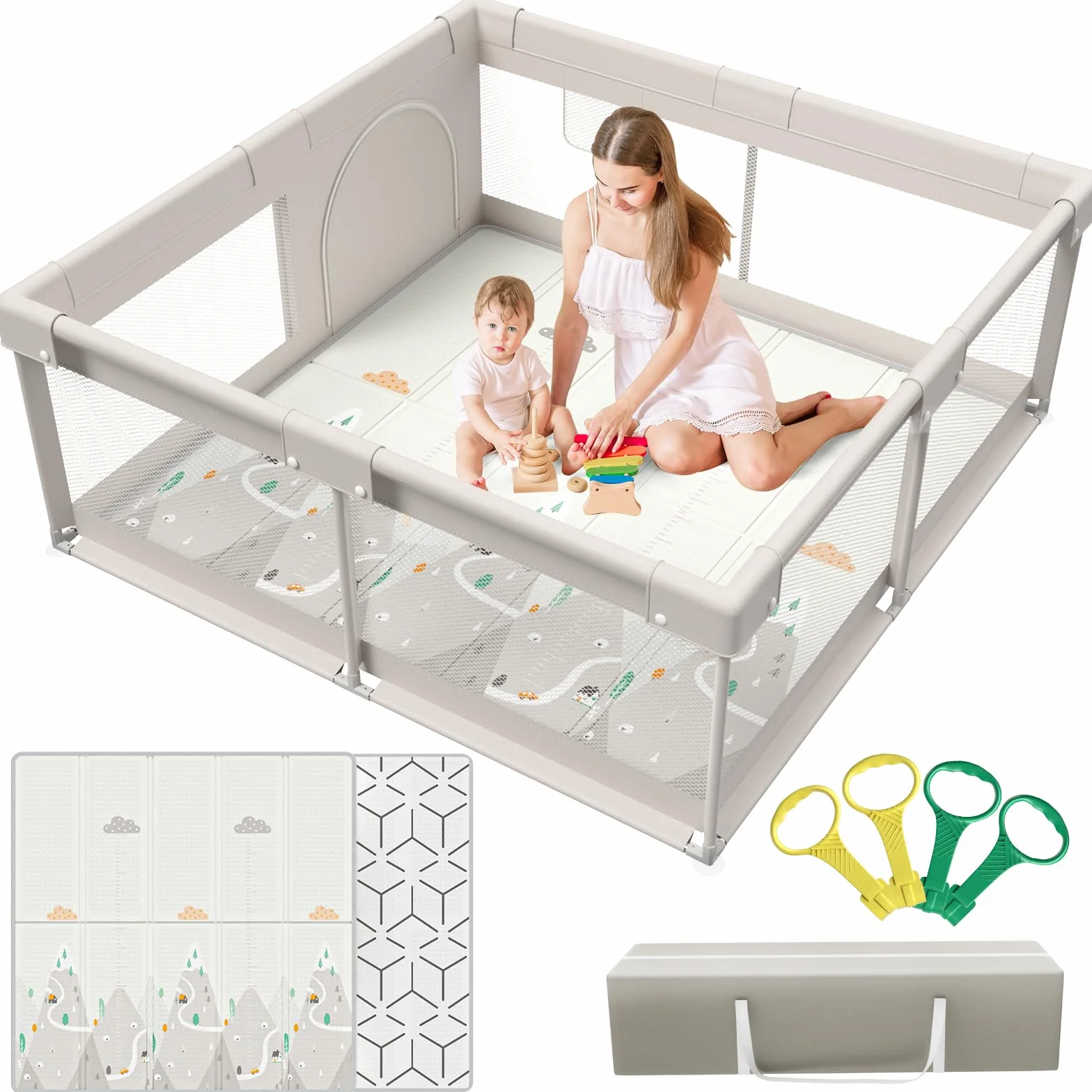 Parc Bébé 150x150cm Modulable Pliable Grand Parc pour Enfant avec Tapis