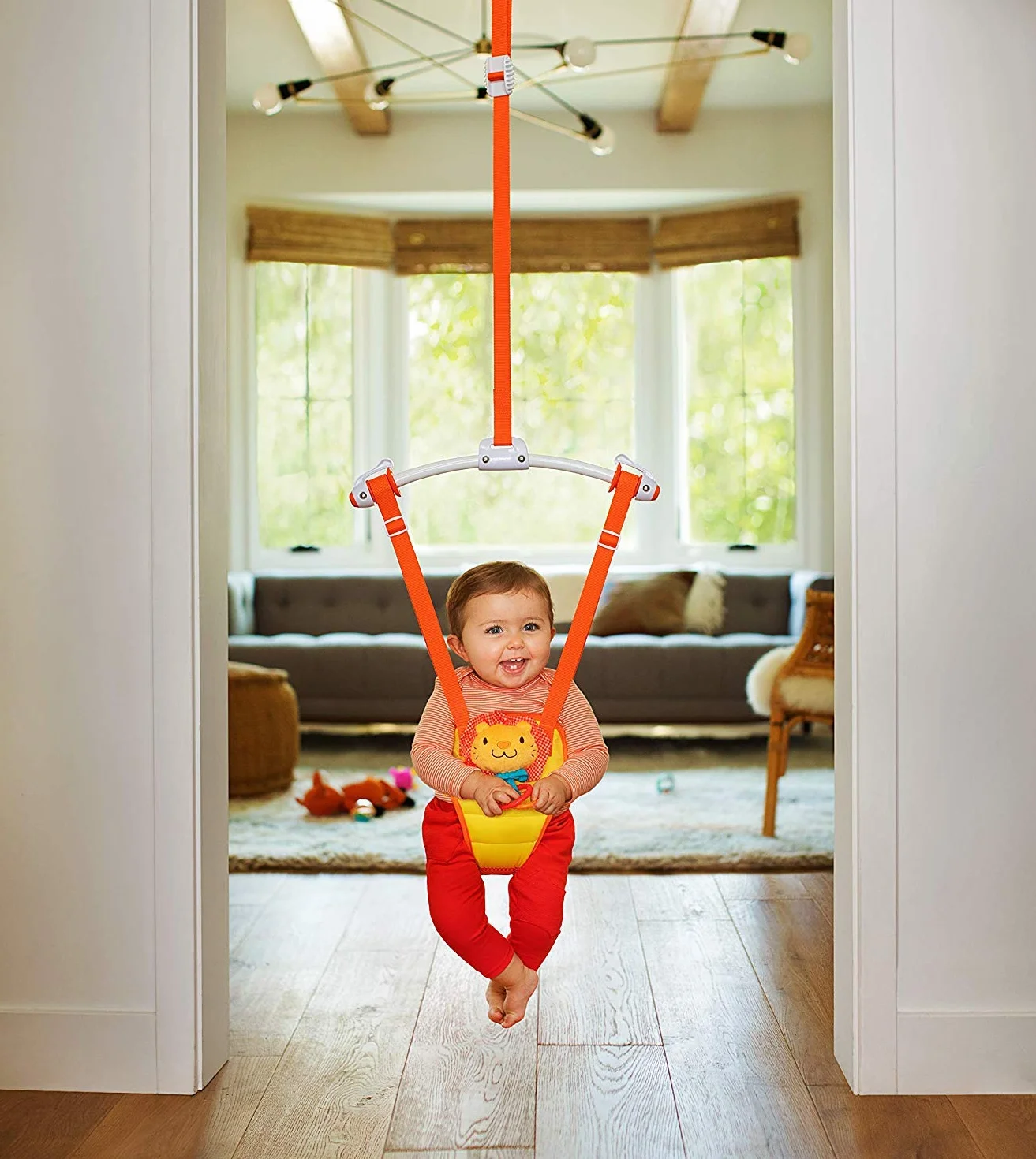 Munchkin Bouncer Cadre de Porte Bébé Bounce & Play | Bascule Réglable en Hauteur | Jouet Bébé avec Nez Sifflant & Anneaux de Morsure
