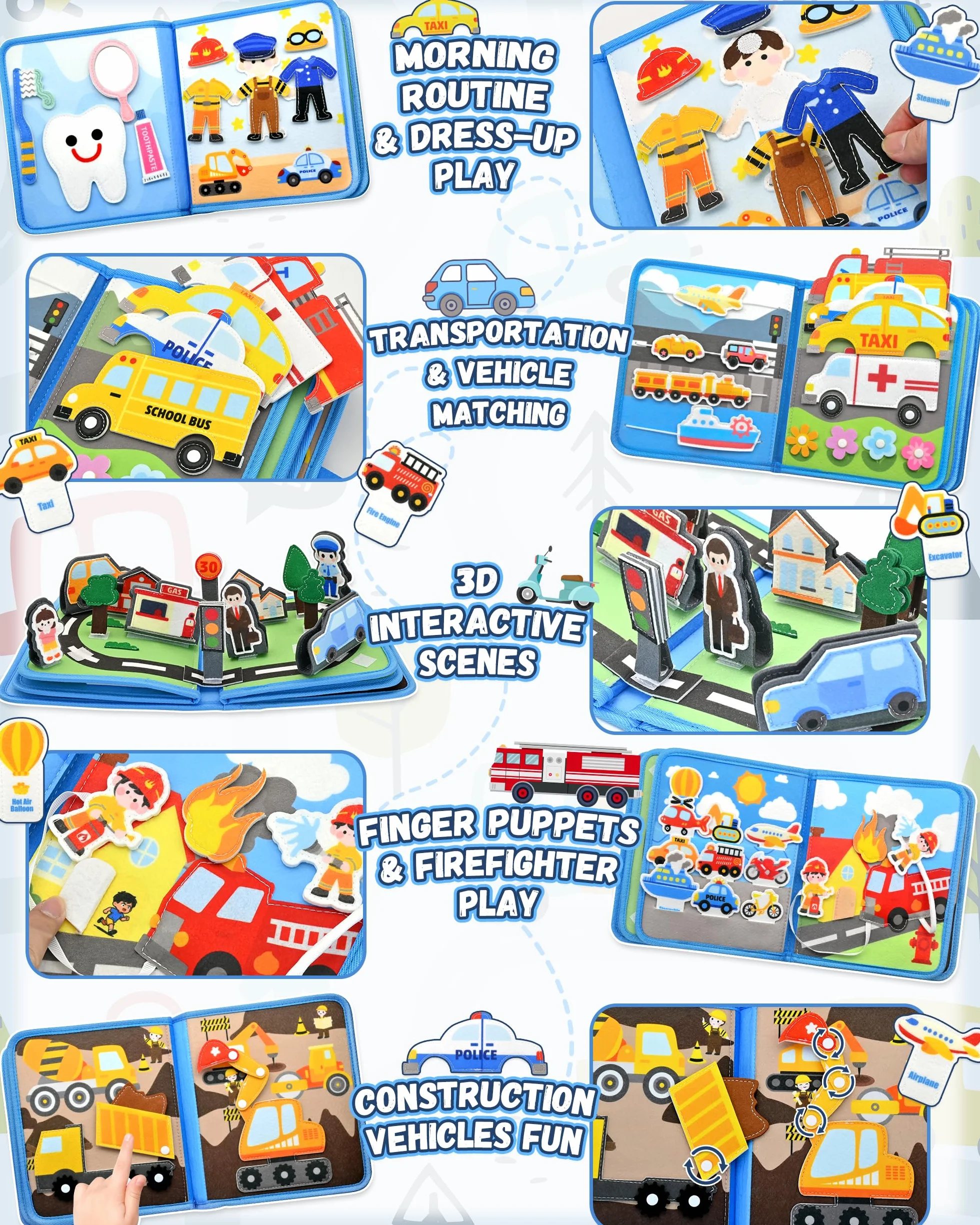 Busy Board Book pour Enfant 12-36 Mois – Livre Quiet 3D Véhicules Montessori, Jeux de Voyage Avion Voiture – Cadeau Anniversaire Bébé 1-3 Ans