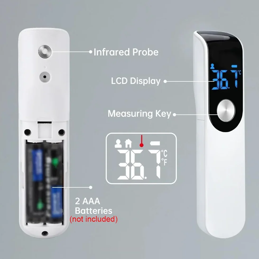 Thermomètre Frontal Infrarouge Sans Contact Bébé et Adultes avec Alerte Fièvre, Écran LCD, Lecture Instantanée, Noir