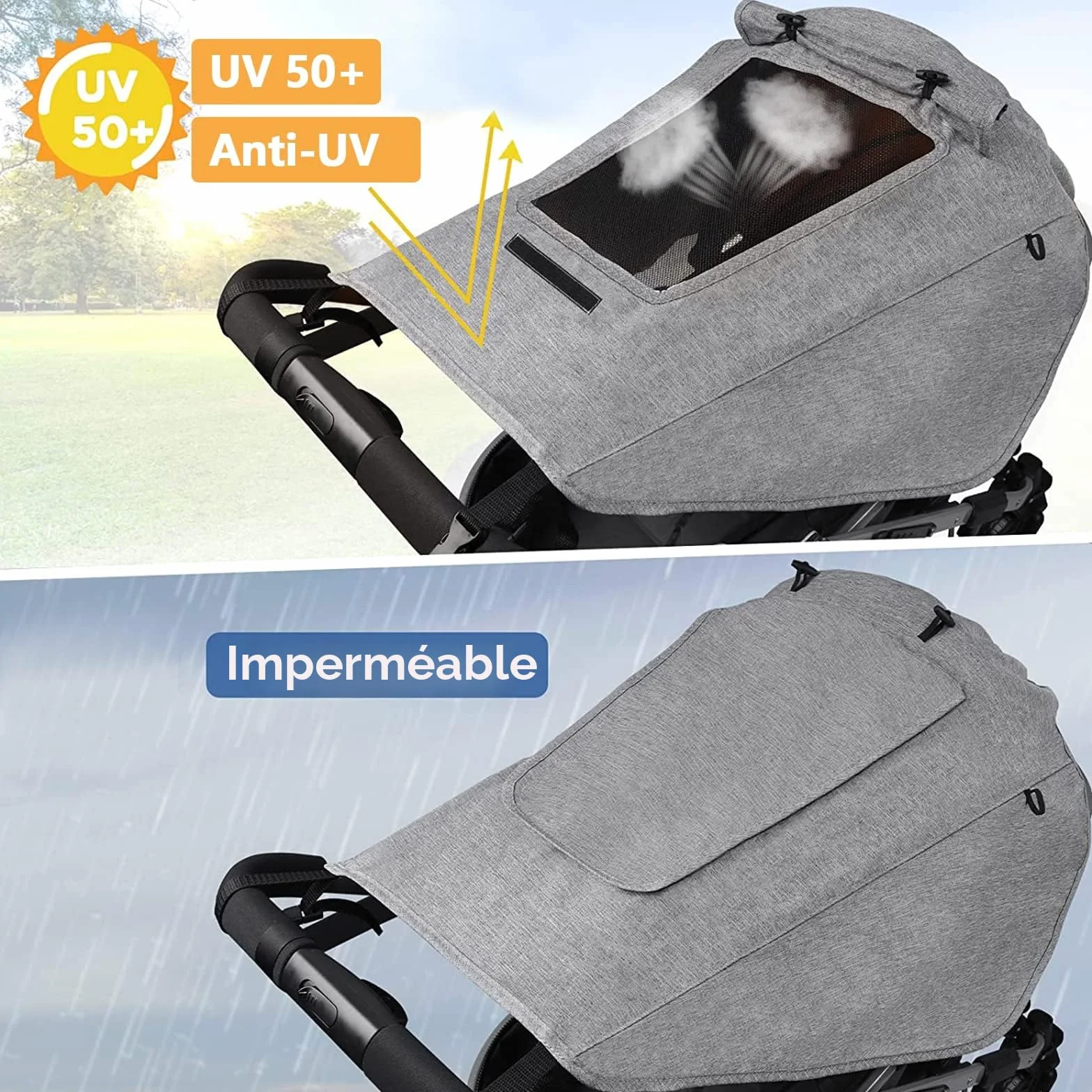 Pare Soleil Poussette Universelle Anti-UV Imperméable