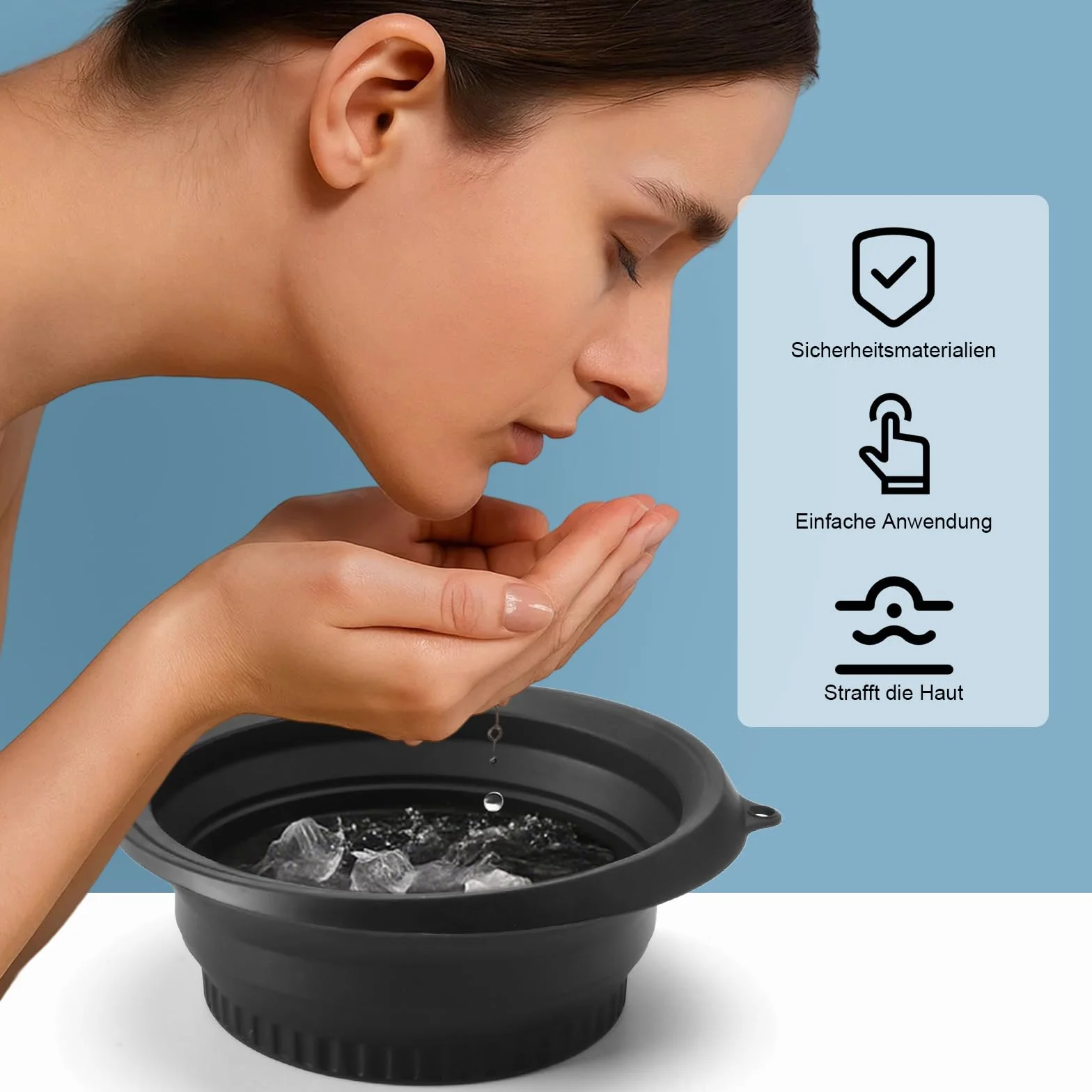 Bol de bain à glace pour le visage en silicone pliable - Lavabo de refroidissement rapide, réduction des gonflements