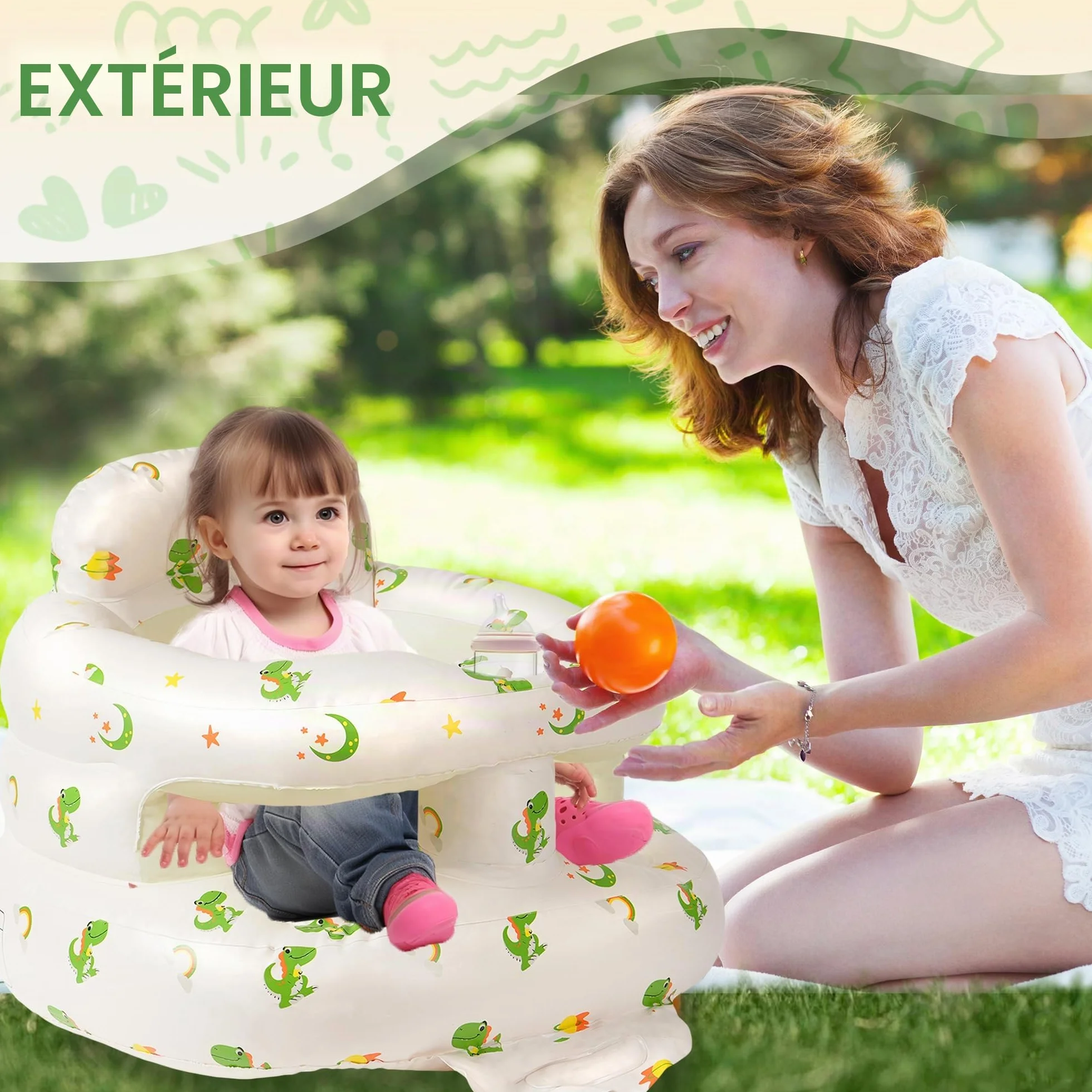 Chaise gonflable bébé 3 mois+ pompe intégrée apprendre s'asseoir douche camping