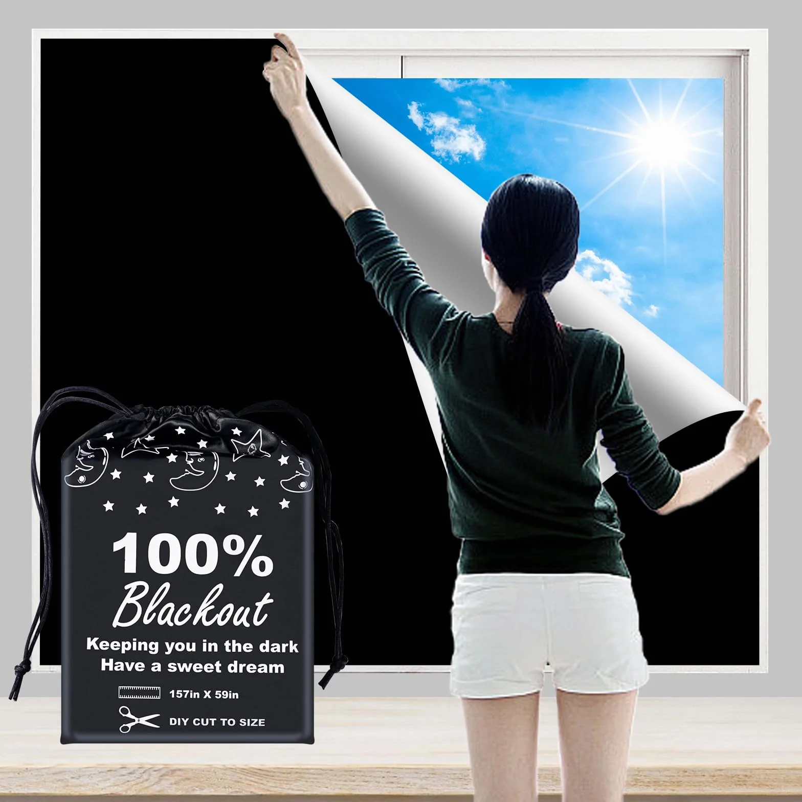 Rideaux occultants 150 cm XXL - Découpés taille ou forme - Languettes auto-agrippantes - Bloque lumière et UV