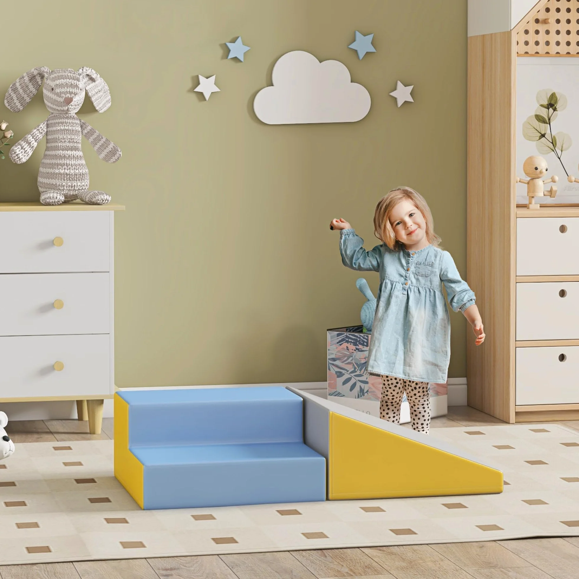 HOMCOM Parcours motricité bébé modulable, Jouets d'escalade, Blocs de construction en mousse, 2 Briques géantes, pour Enfants 12-36 Mois, Multicolore