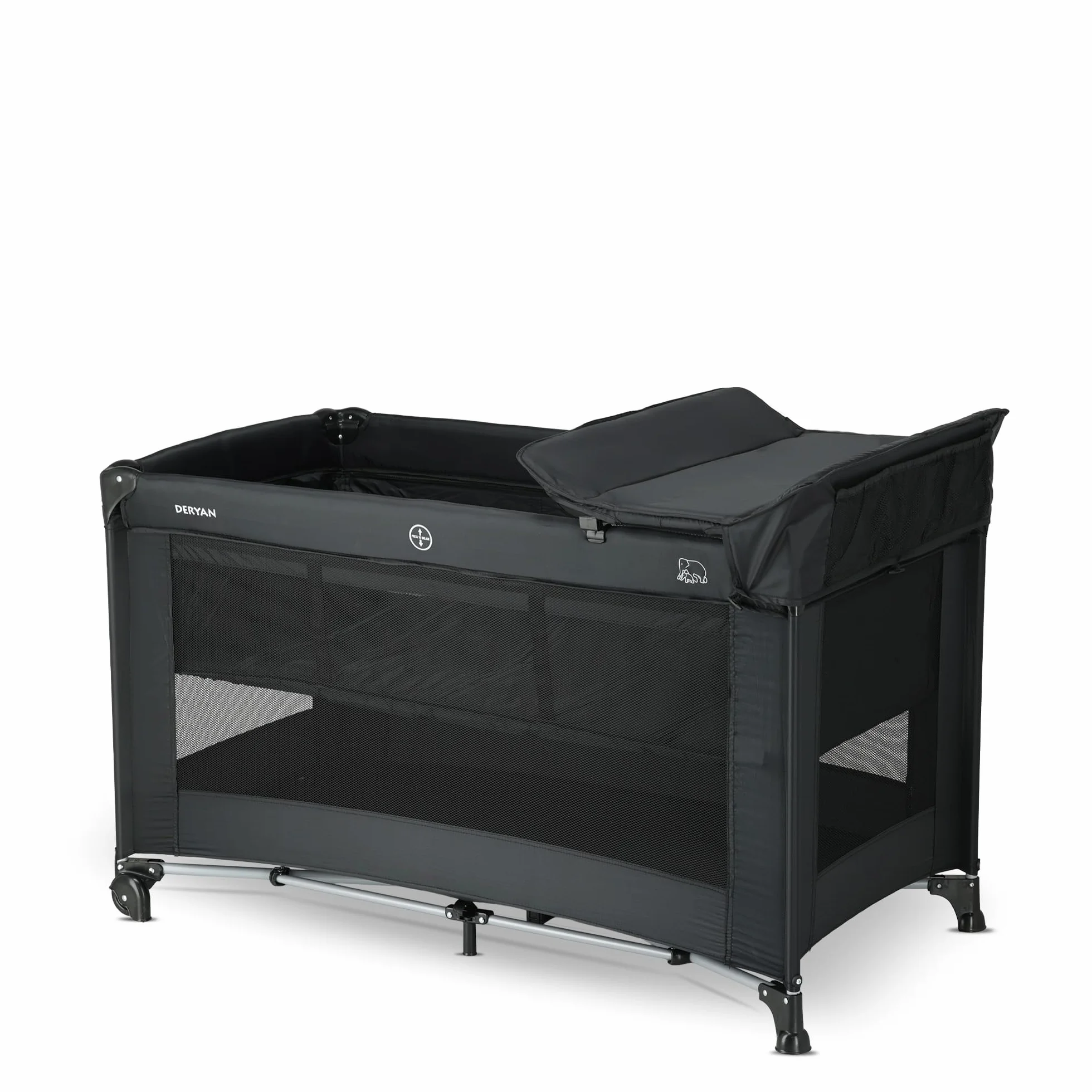 Lit Parapluie 2 en 1 Deryan pour Bébé 120x60 cm Noir avec Étagères et Sac de Transport