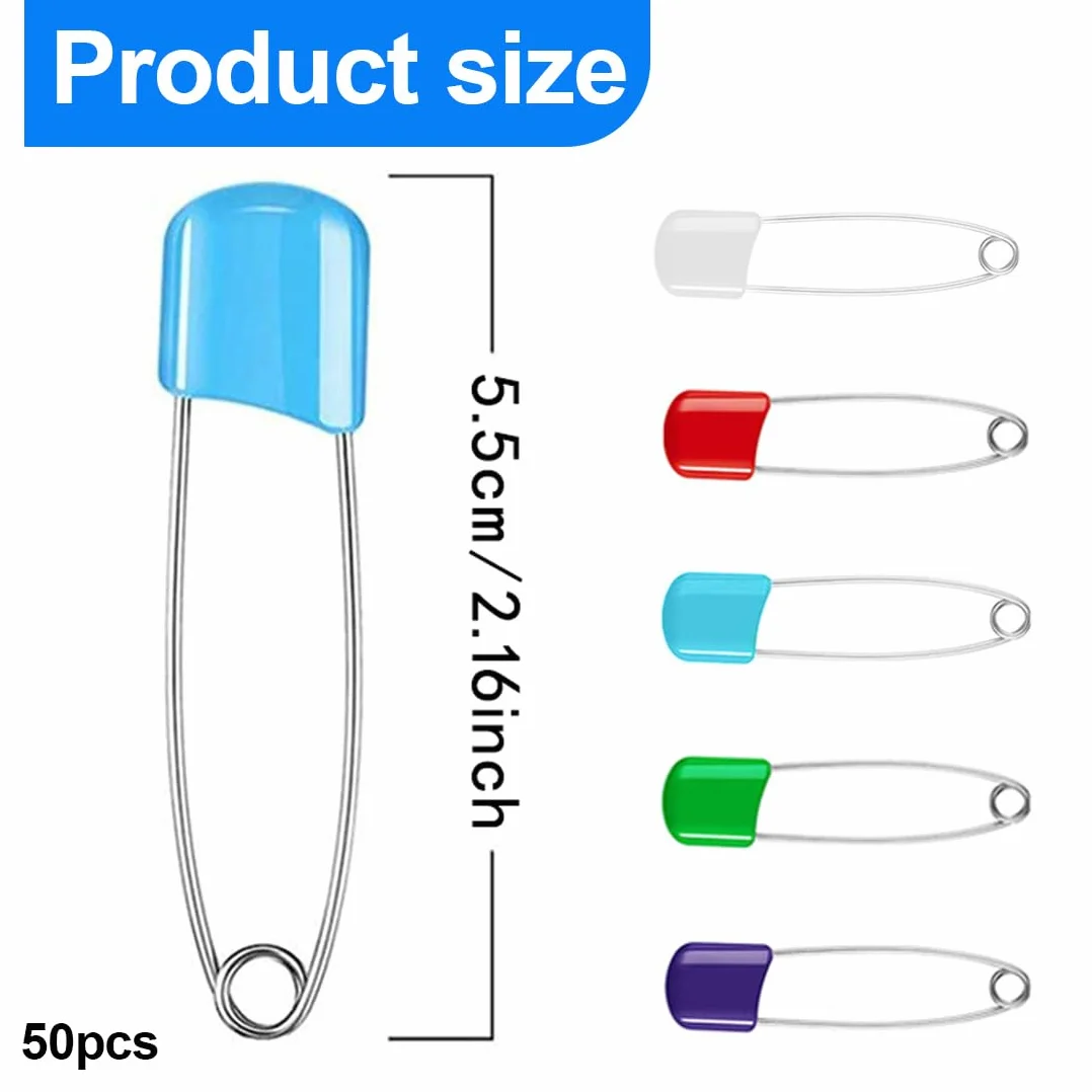 Épingles de Sûreté en Acier Inoxydable XPEX 50 Pièces 5 Couleurs avec Verrou de Sécurité