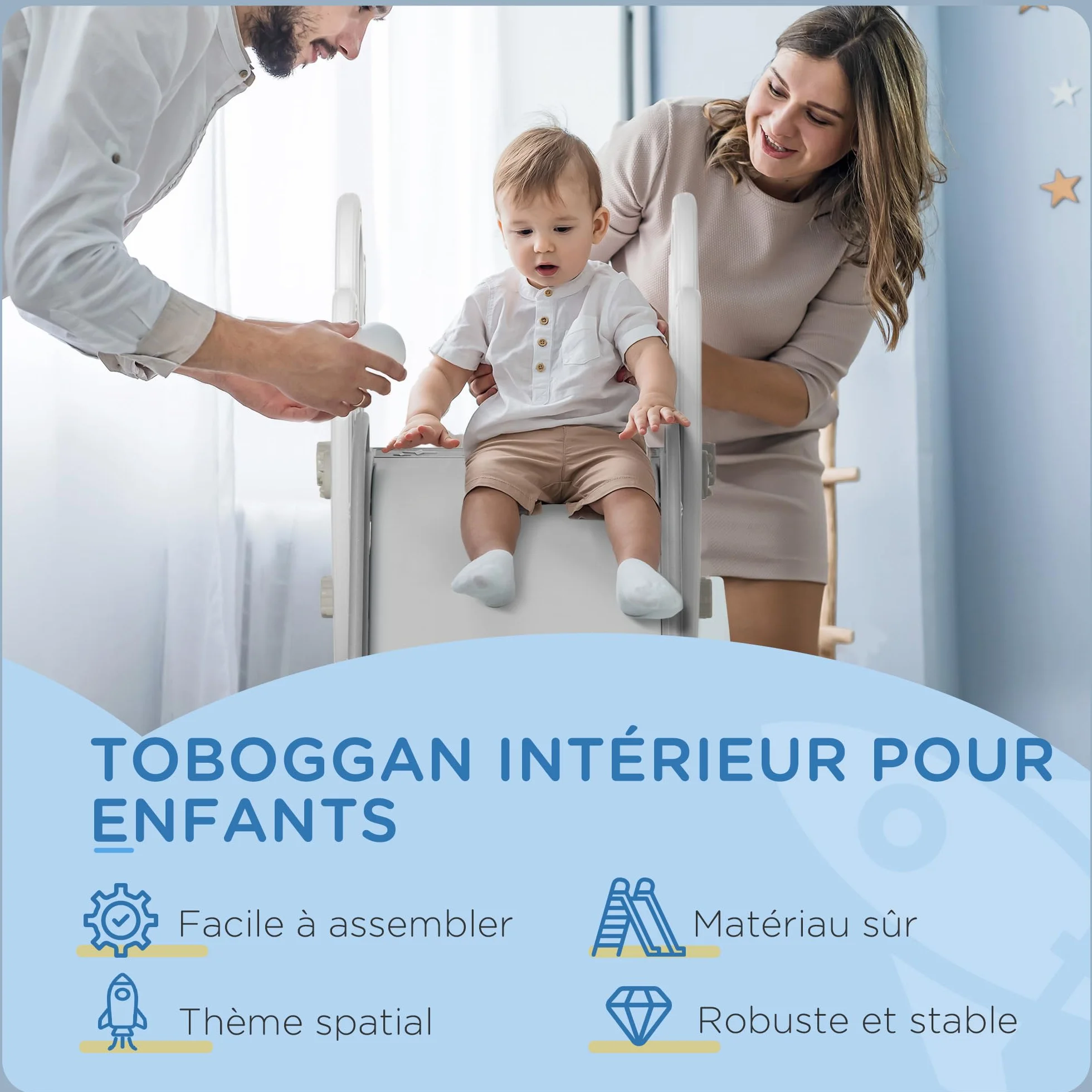 AIYAPLAY Toboggan pour Enfants, intérieur, 18-36 Mois, 30 kg, 157x46,5x80 cm, Gris