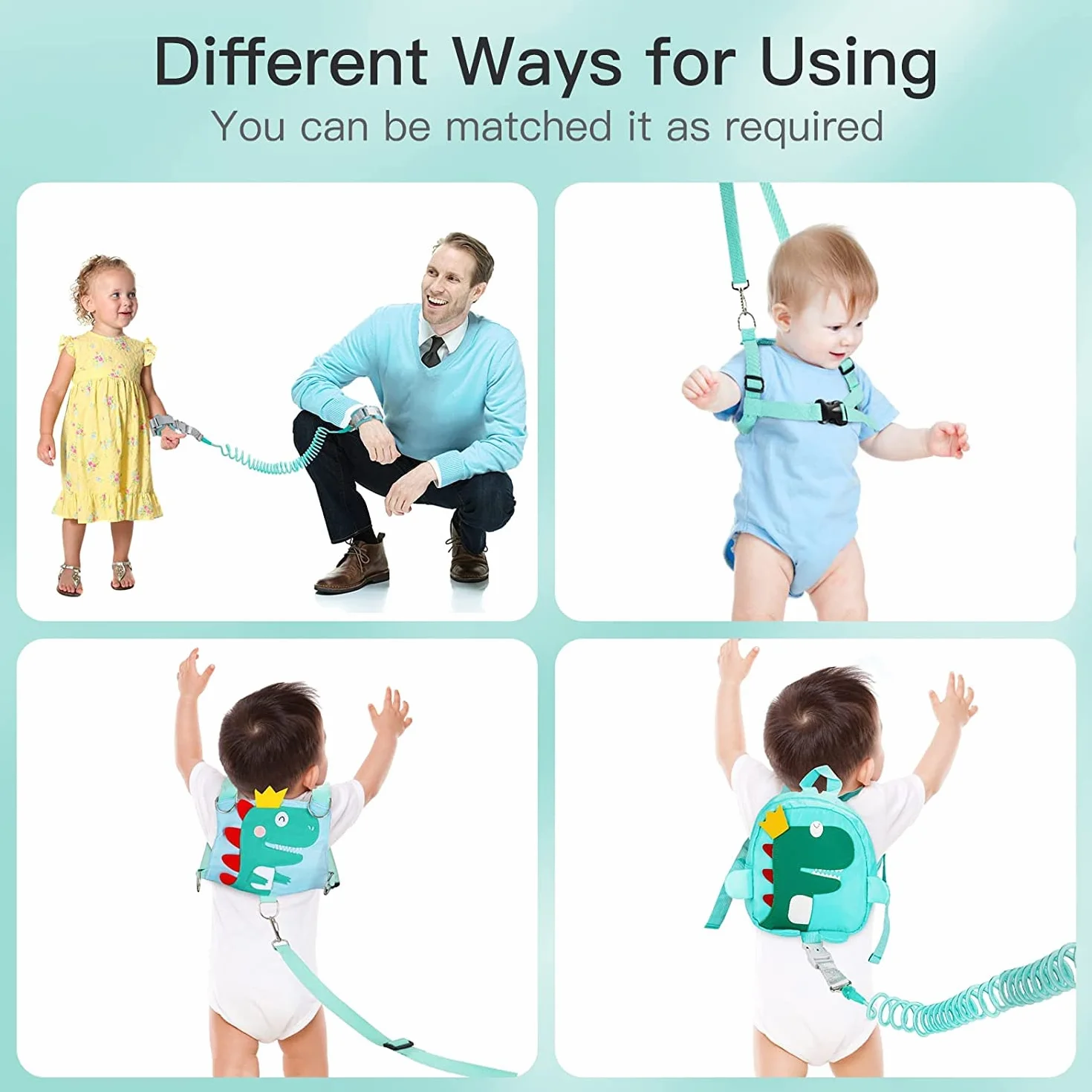 Harnais de Sécurité Enfant Sac à Dos Laisse 2.5M Anti Perdu Poignet Rotation 360° Vert pour 1-3 Ans