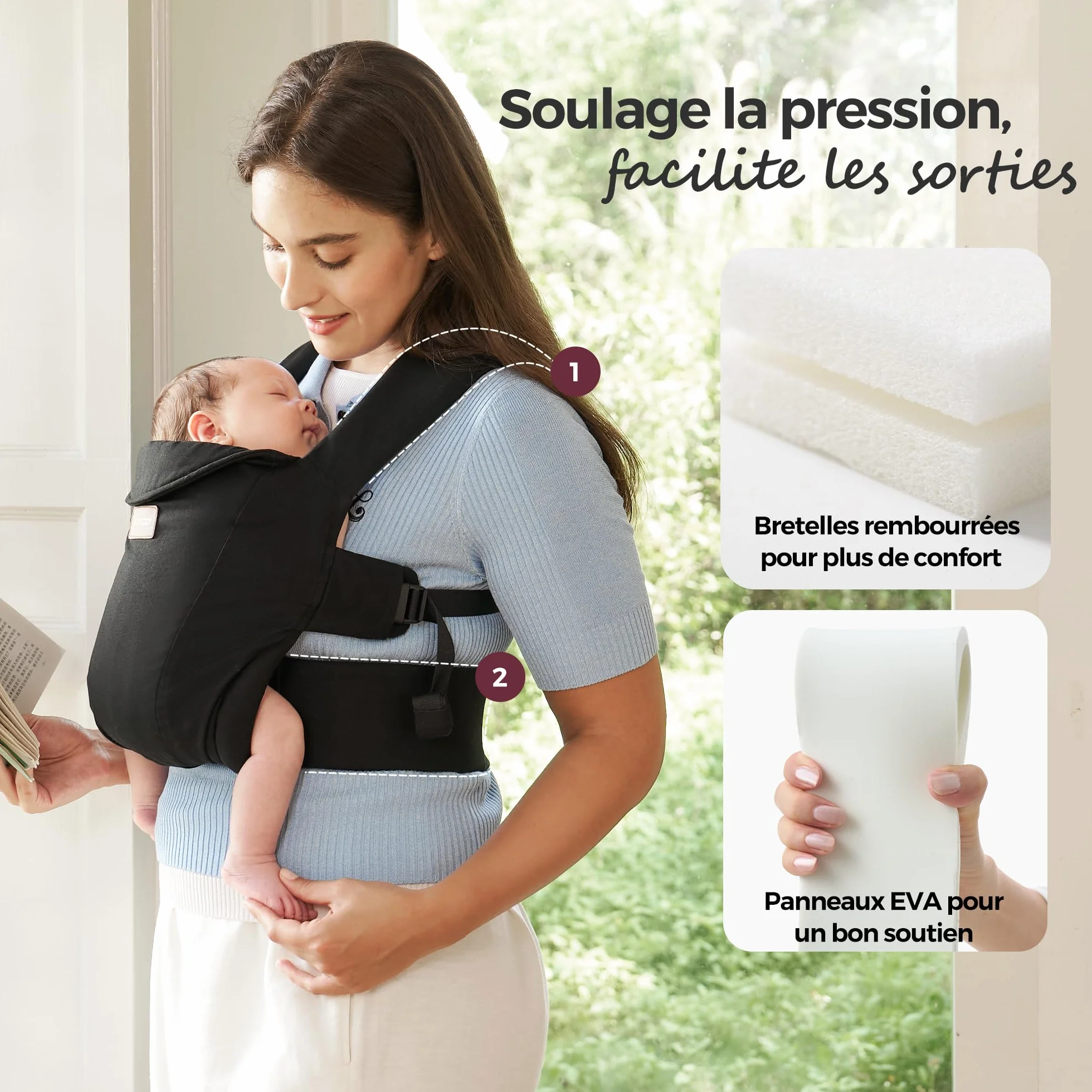 Momcozy Porte-bébé nouveau-né dès la naissance 3-11 kg Noir