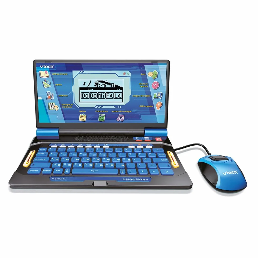 VTech Genius XL Ordi Éducatif Bilingue Bleu Ordinateur Enfant avec Écran LCD Clavier AZERTY Souris 164 Jeux Éducatifs CP CM2 Cadeau Enfant 6 Ans Français Anglais