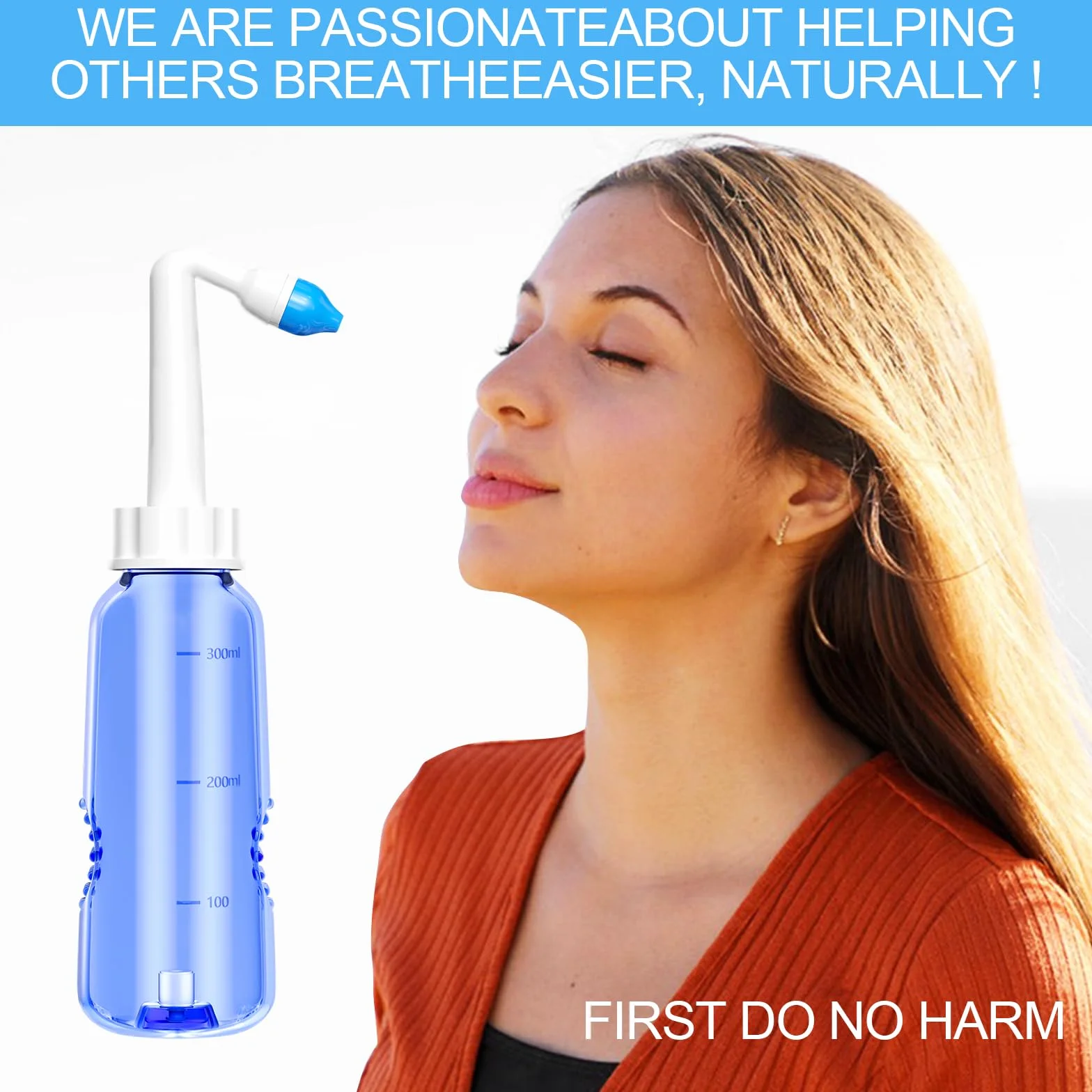 Lavage Nez 300ml Seringue Nasale Adulte avec Sachets de Sel Nasal Kit Irrigation Nasale