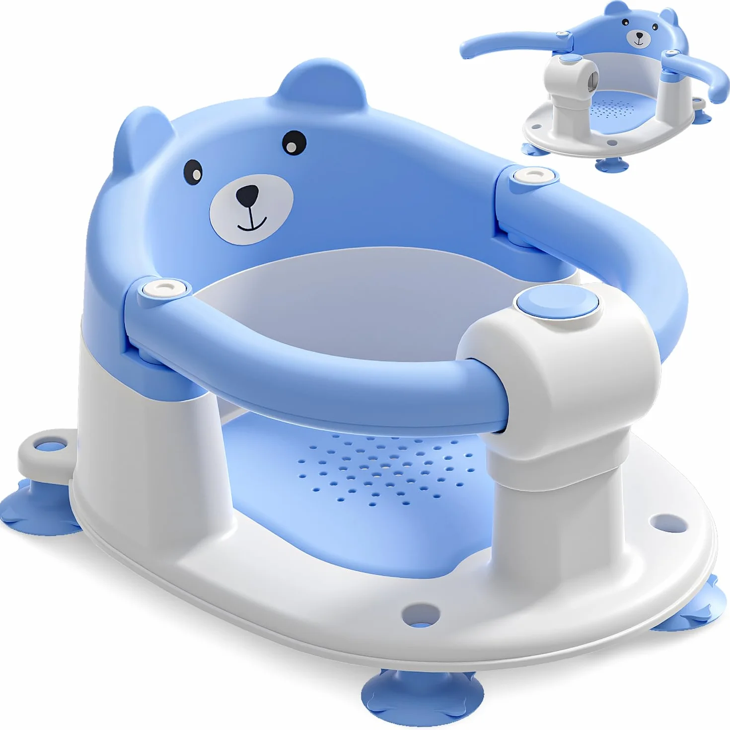 Siège de Bain Bébé 6 Mois Antidérapant 4 Ventouses Coussin Bleu