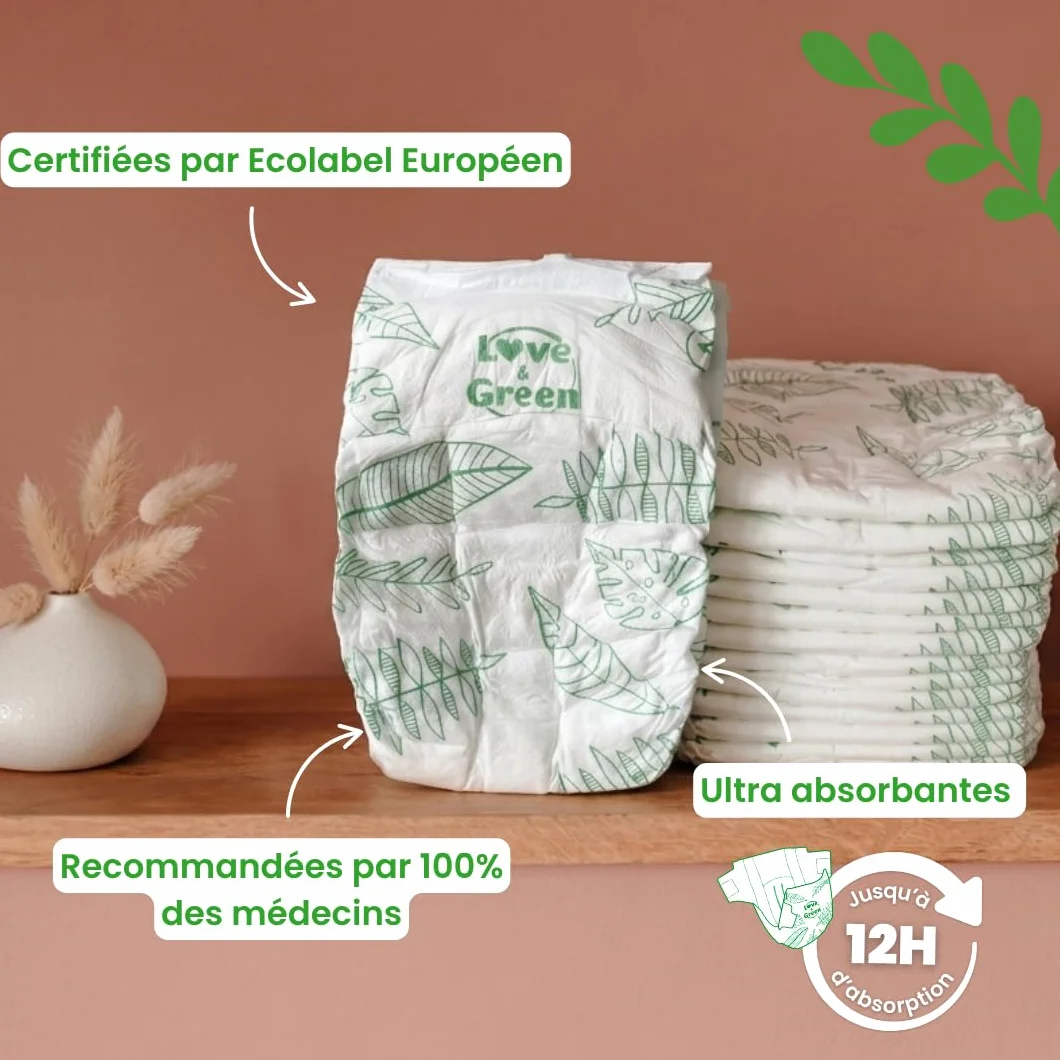 Love & Green Couches Bébé Taille 2 (3-6 kg) 36 couches Absorbante anti-fuites