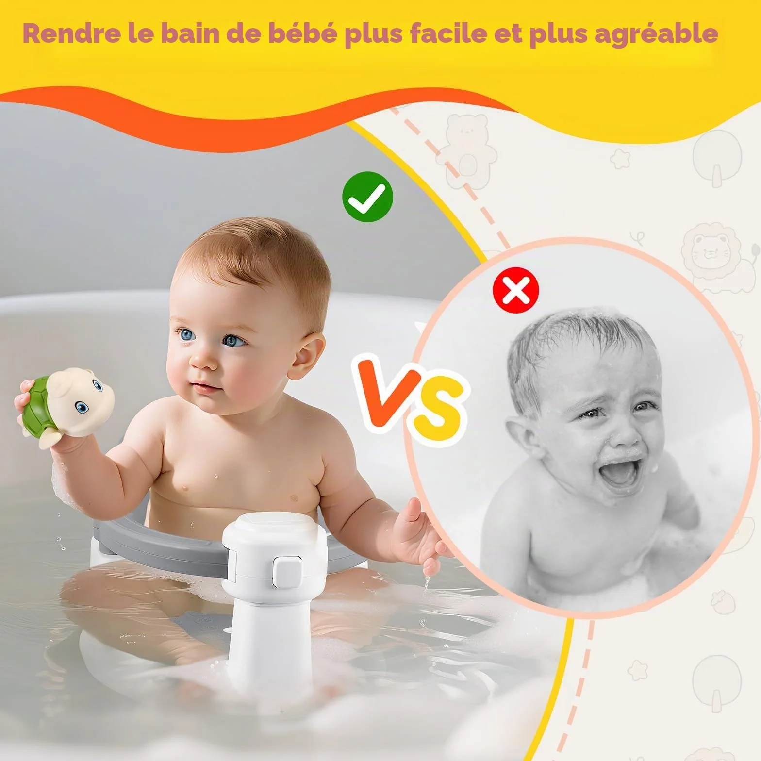 Siège de Bain Bébé Antidérapante 6 Mois+ avec 4 Ventouses