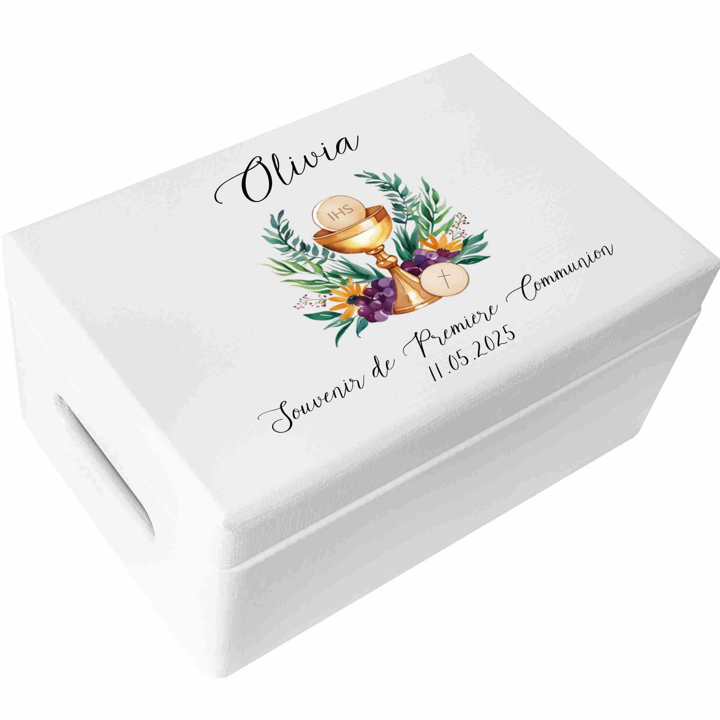 Boîte à Souvenirs en Bois Personnalisée Première Communion Cadeau Calice Coffret Décorations