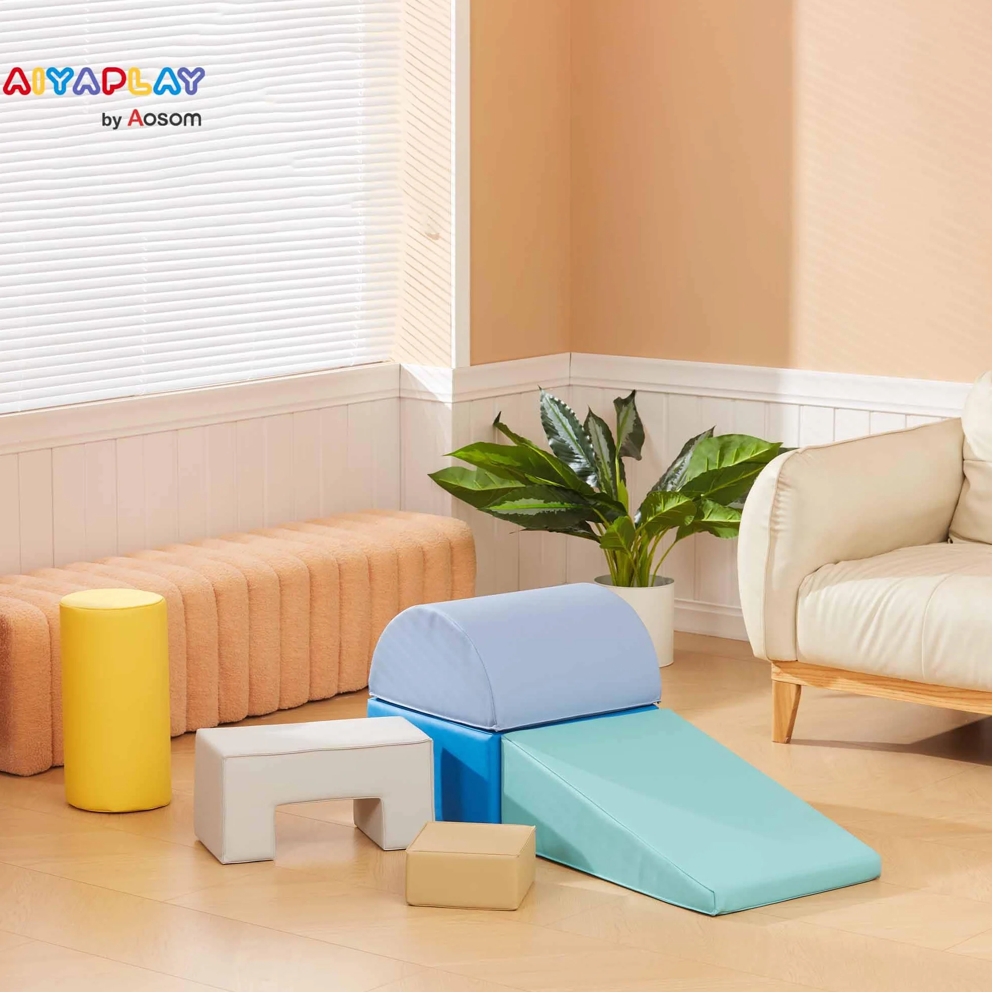 AIYAPLAY Parcours motricité bébé 6PCS Blocs de Construction en Mousse avec Housse en revêtement synthétique Jouets éducatifs Multicolore