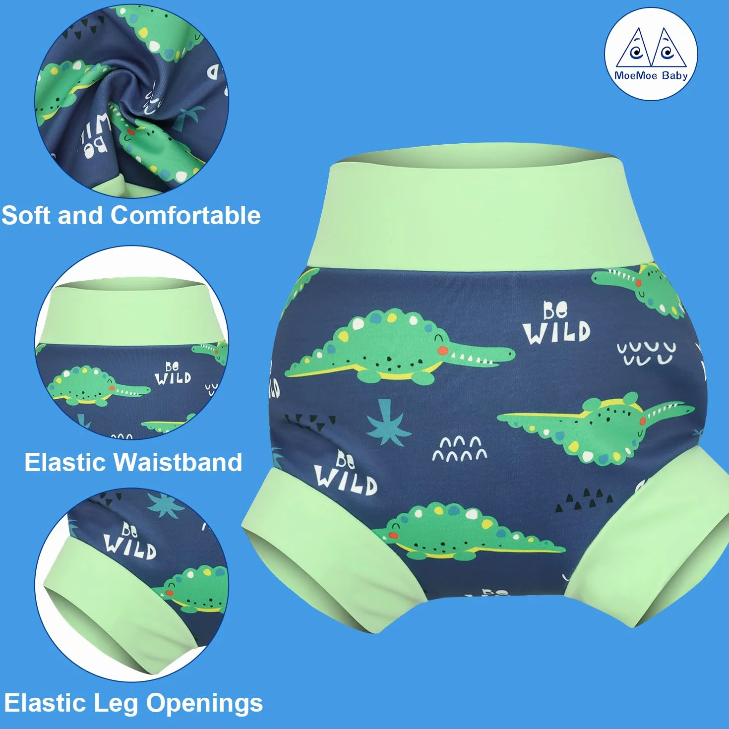 MOEMOE BABY Couches de Bain Réutilisables Imperméable Piscine 3 Paquets Requin Crocodile Excavateur 3-4 Ans