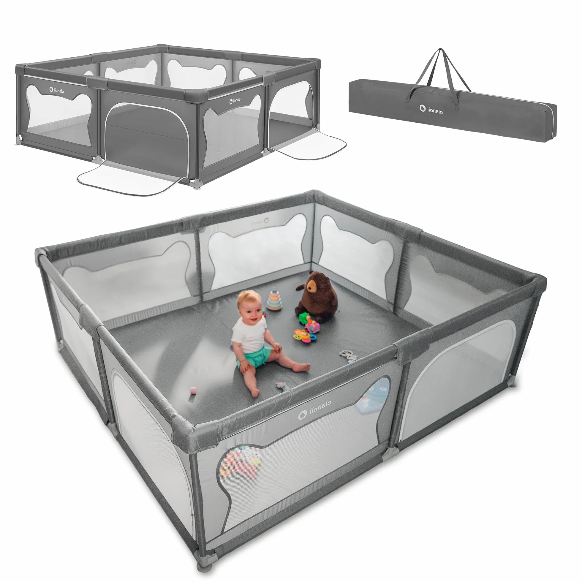 LIONELO WILLOW XL Parc Bébé Pliable 187x207x68 cm 0-48 mois Gris
