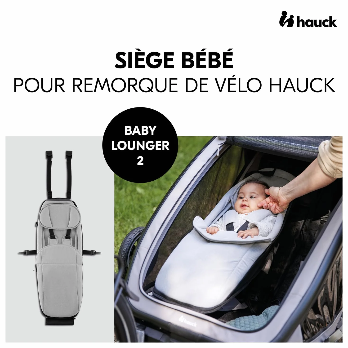 Hauck Hamac Remorque Bébé Velo Baby Lounger 2 Dryk Duo Gris Siège Nouveau-Né Harnais 5 Points