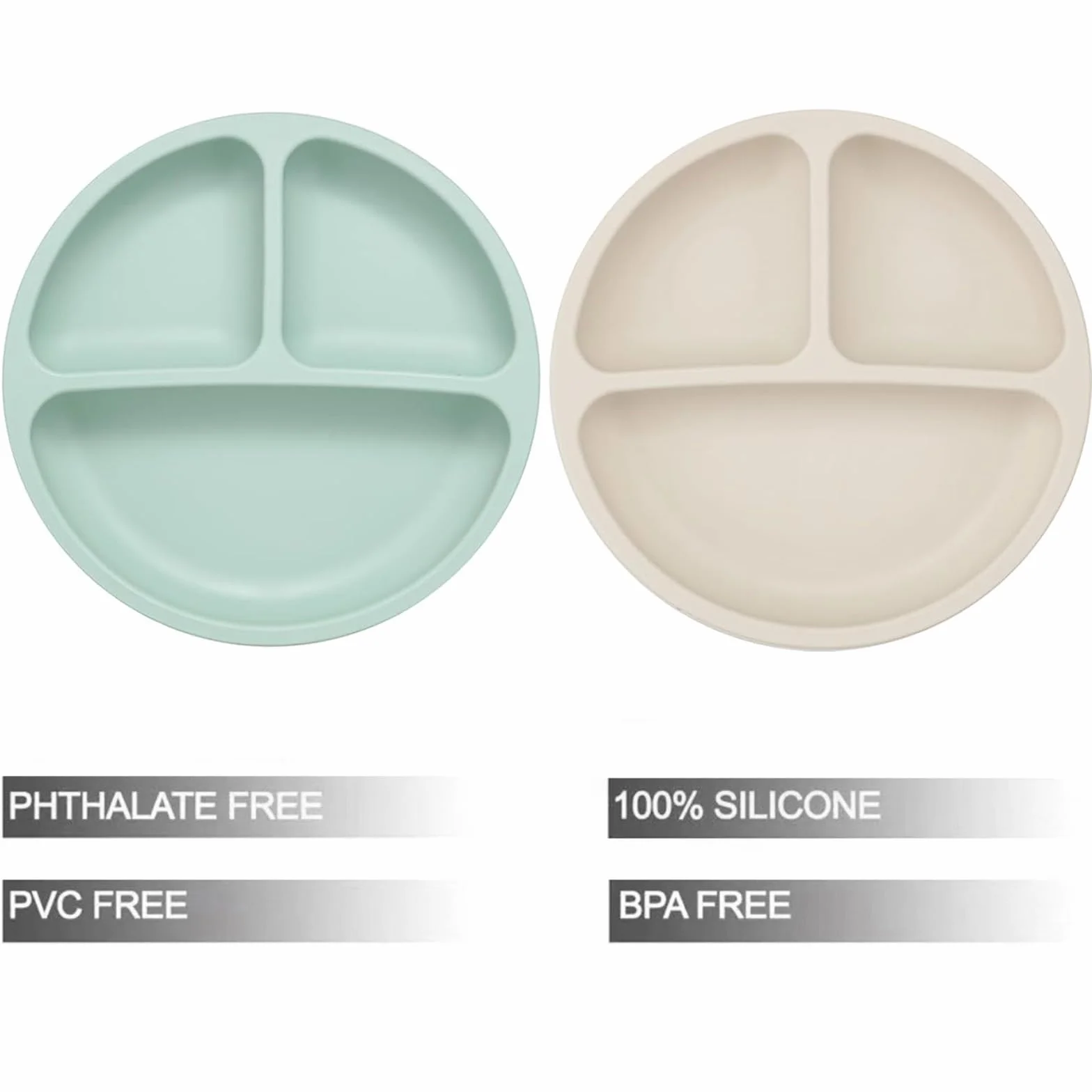 PandaEar Set de Vaisselle pour Bébé - 2 Assiettes Divisées en Silicone avec Ventouse, 2 Cuillères et Fourchettes