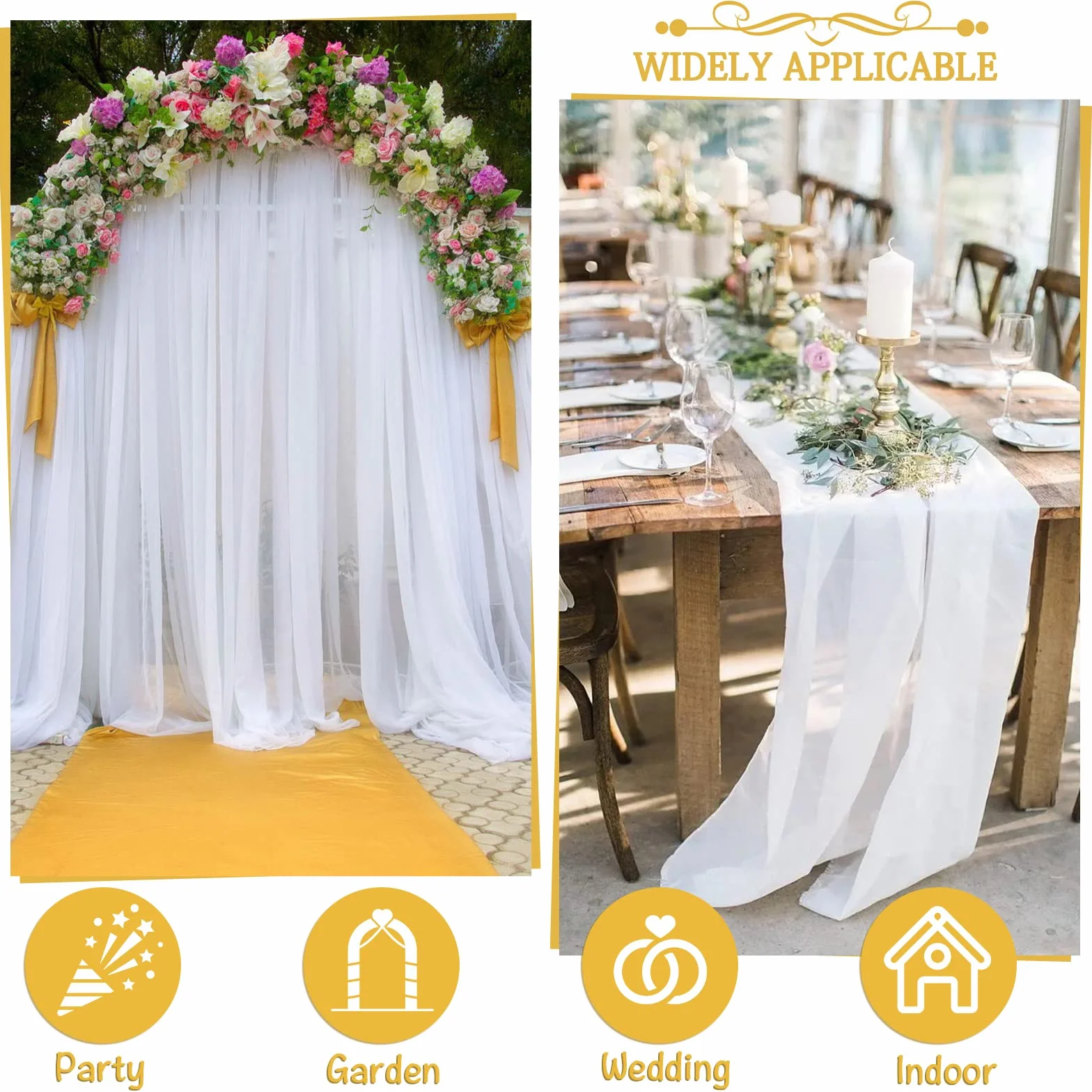 Rideau en Tulle Blanc 75 x 600 cm Tenture Arche Mariage Tissu Mousseline de Soie Blanche Décoration Mariage