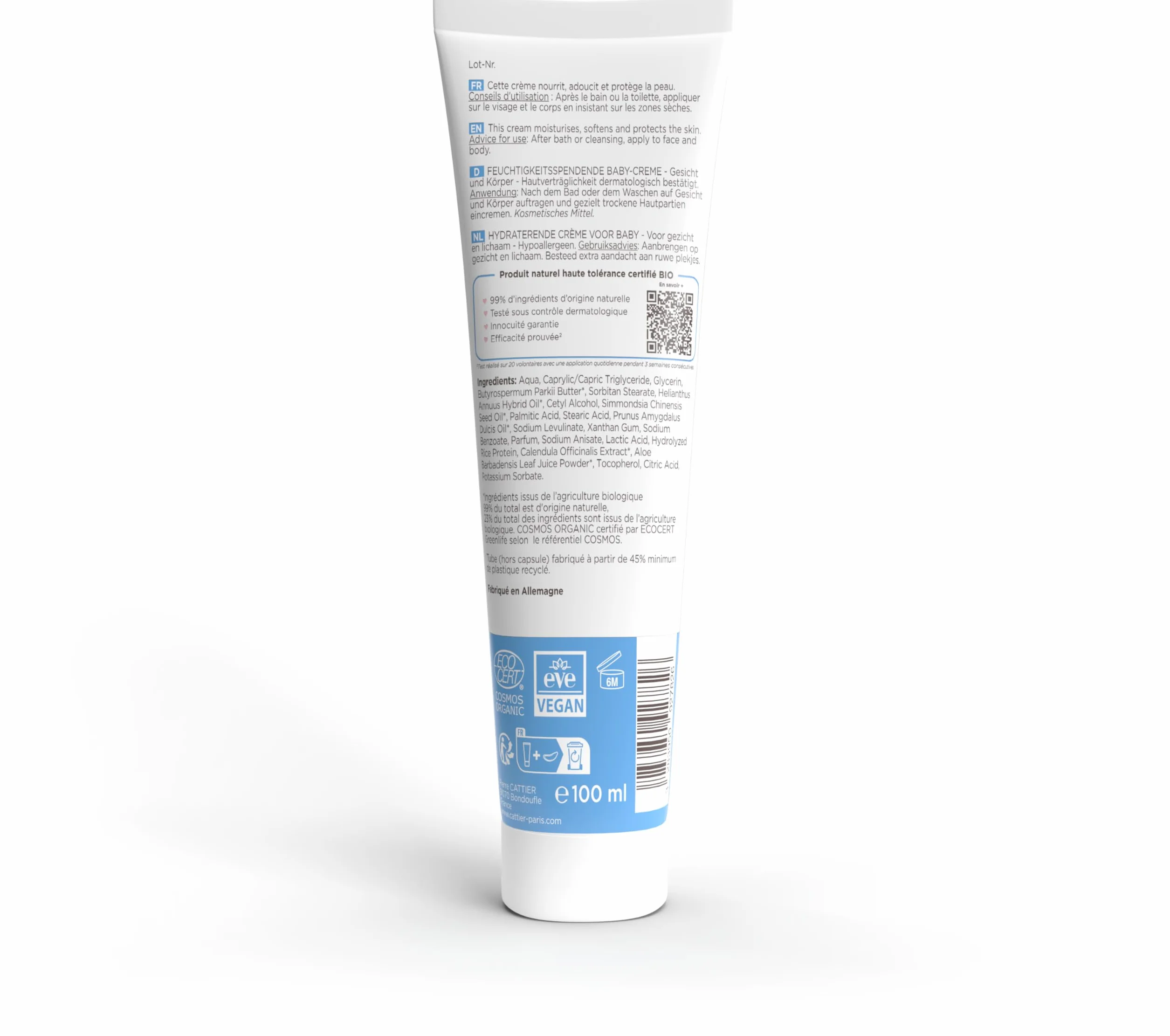 Cattier Bébé Crème Hydratante Bio 100 ml