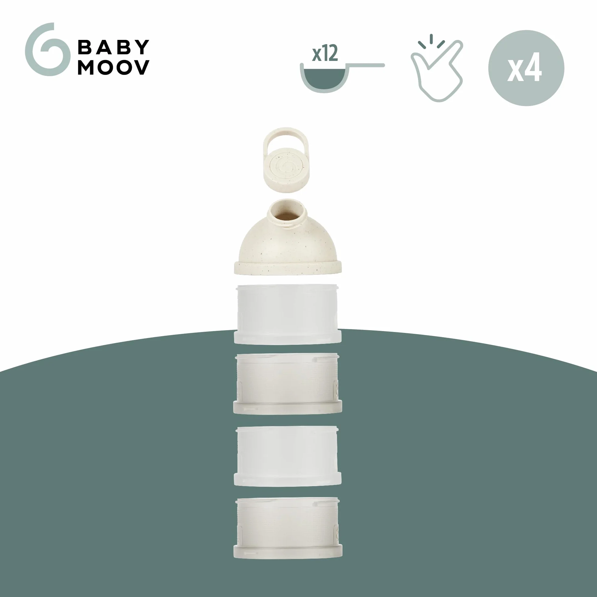 Babymoov Boites de Lait en Poudre Babydoses, 4 compartiments Empilables, Hermétiques, Fabriquées en France, Beige