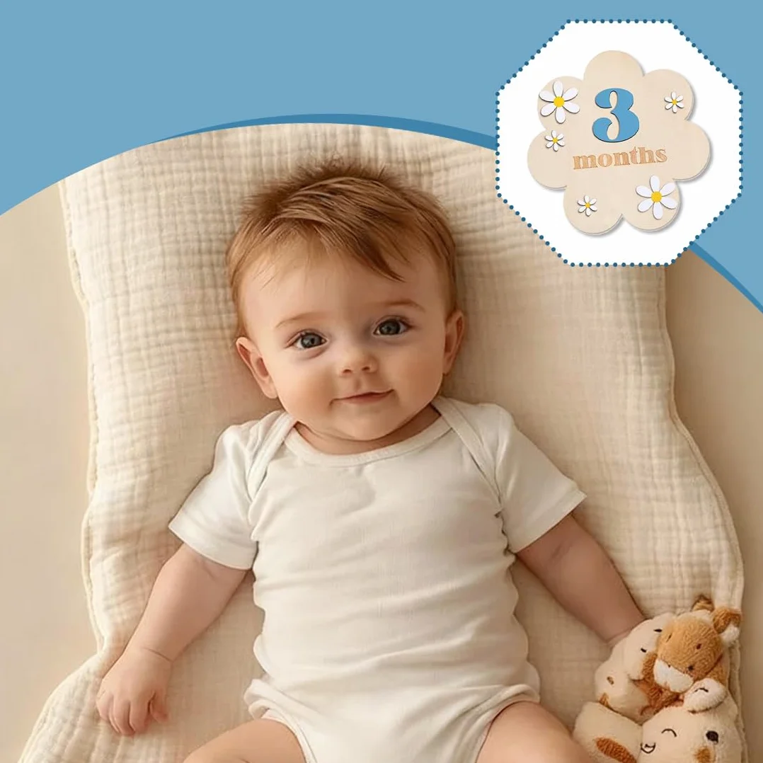 Étapes Bébé en Bois, Cartes Mensuelles Floral, Accessoires Photo 0-12 Mois, Enregistrement Croissance