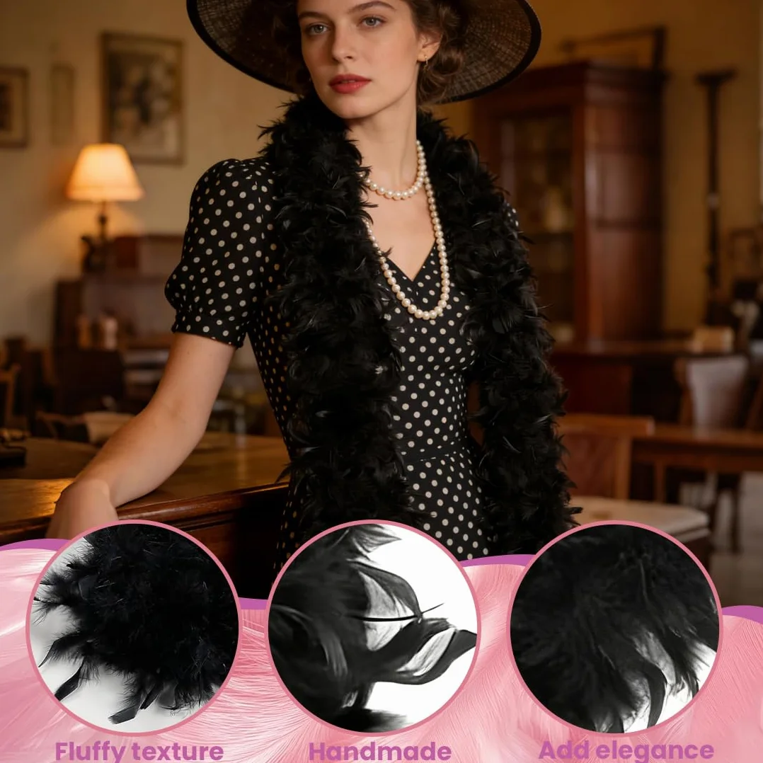 Boas de plumes noires 2M déguisement accessoire costume années 1920