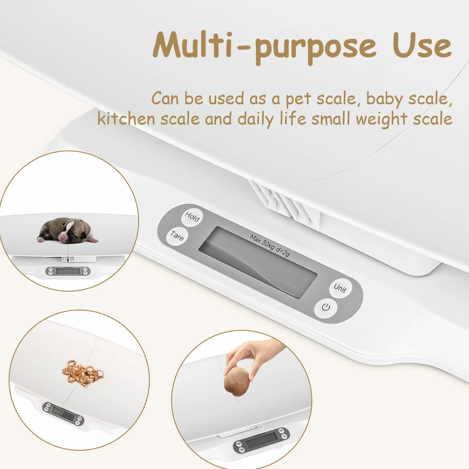 Balance numérique pour animaux avec bol amovible - Pèse-bébé précis - Écran LCD - Fonction tare - Jusqu'à 30 kg