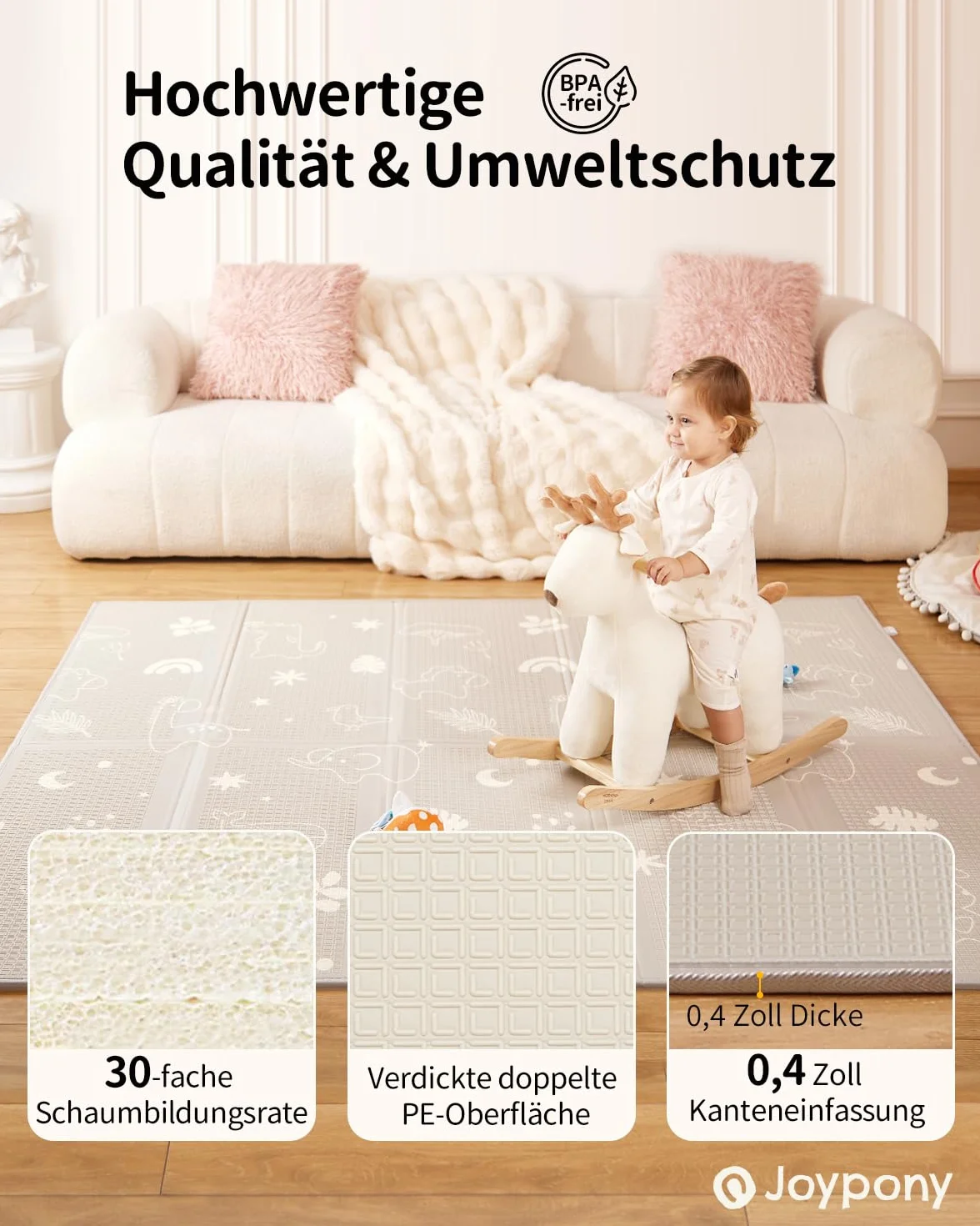 Tapis d'Éveil Bébé Pliable 120x120cm Joypony Mousse XPE Épais Imperméable Antidérapant Double Face Alphabet Forêt