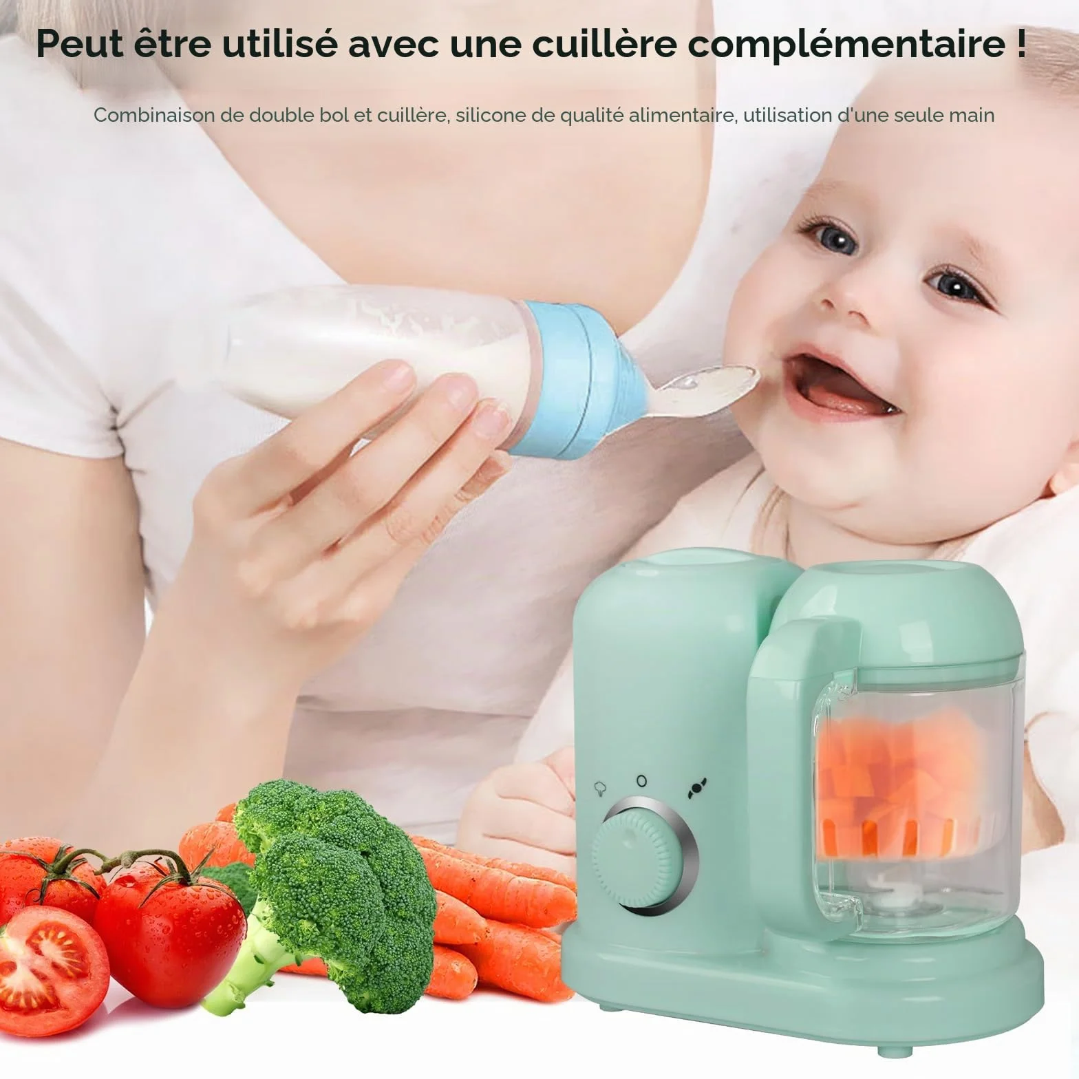 Robot multifonctions 4 en 1 préparateur d'aliments pour bébés cuiseur vapeur mixeur Vert