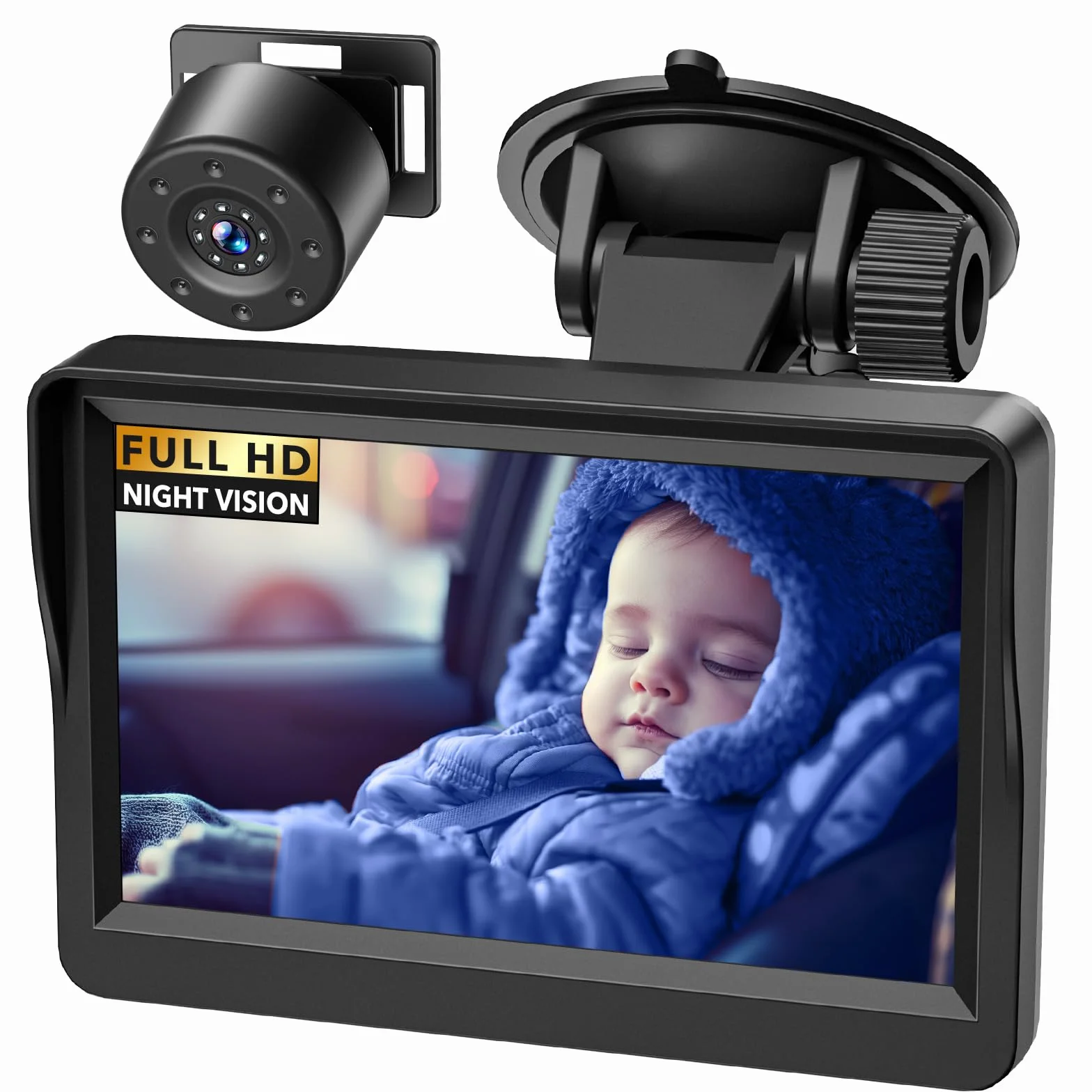 Caméra de Voiture pour bébé 4,3" HD IR Vision Nocturne 178° écran IPS Moniteur arrière